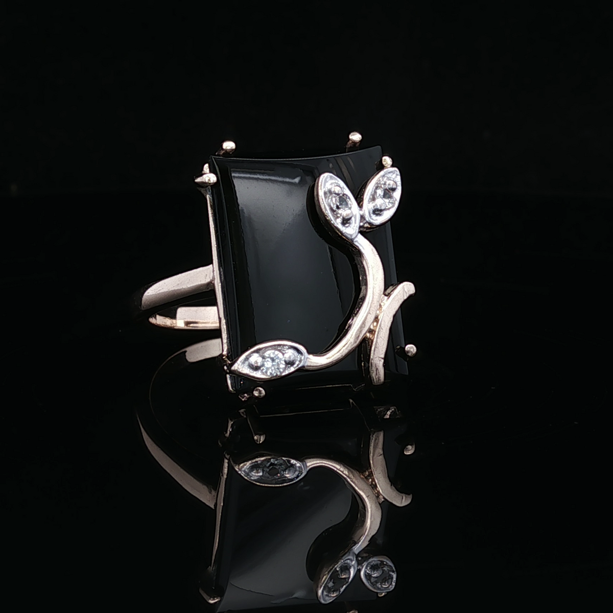 Yvette Onyx & Diamond Ring – 14K Two-Tone