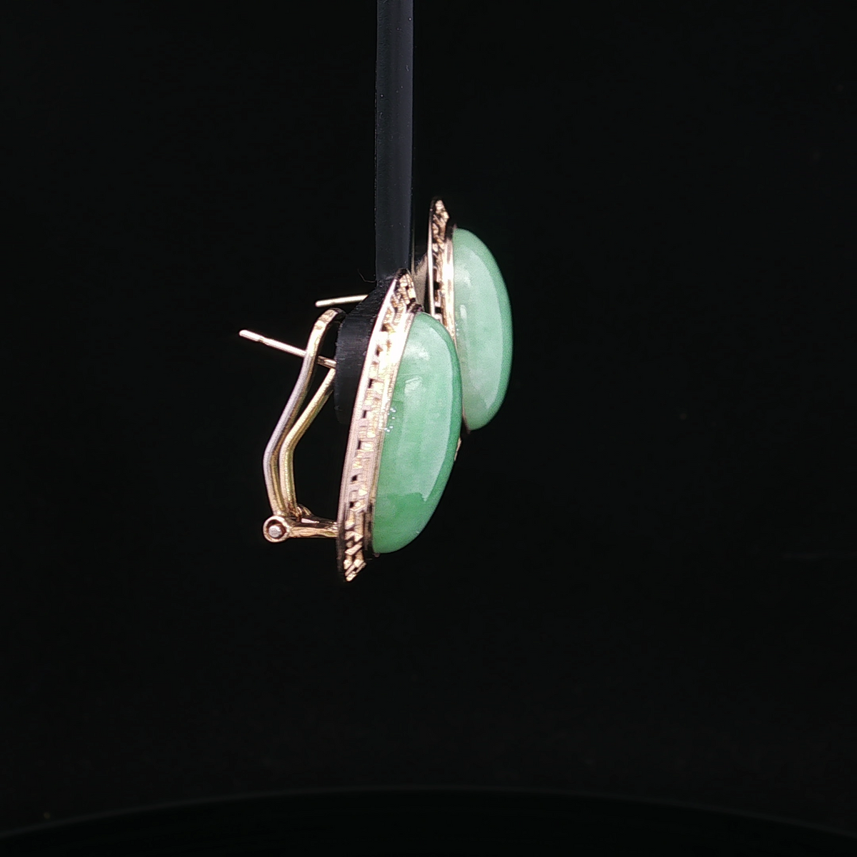 Romilda 14K Yellow Gold Oval Jade Earrings with Greek Key Edge