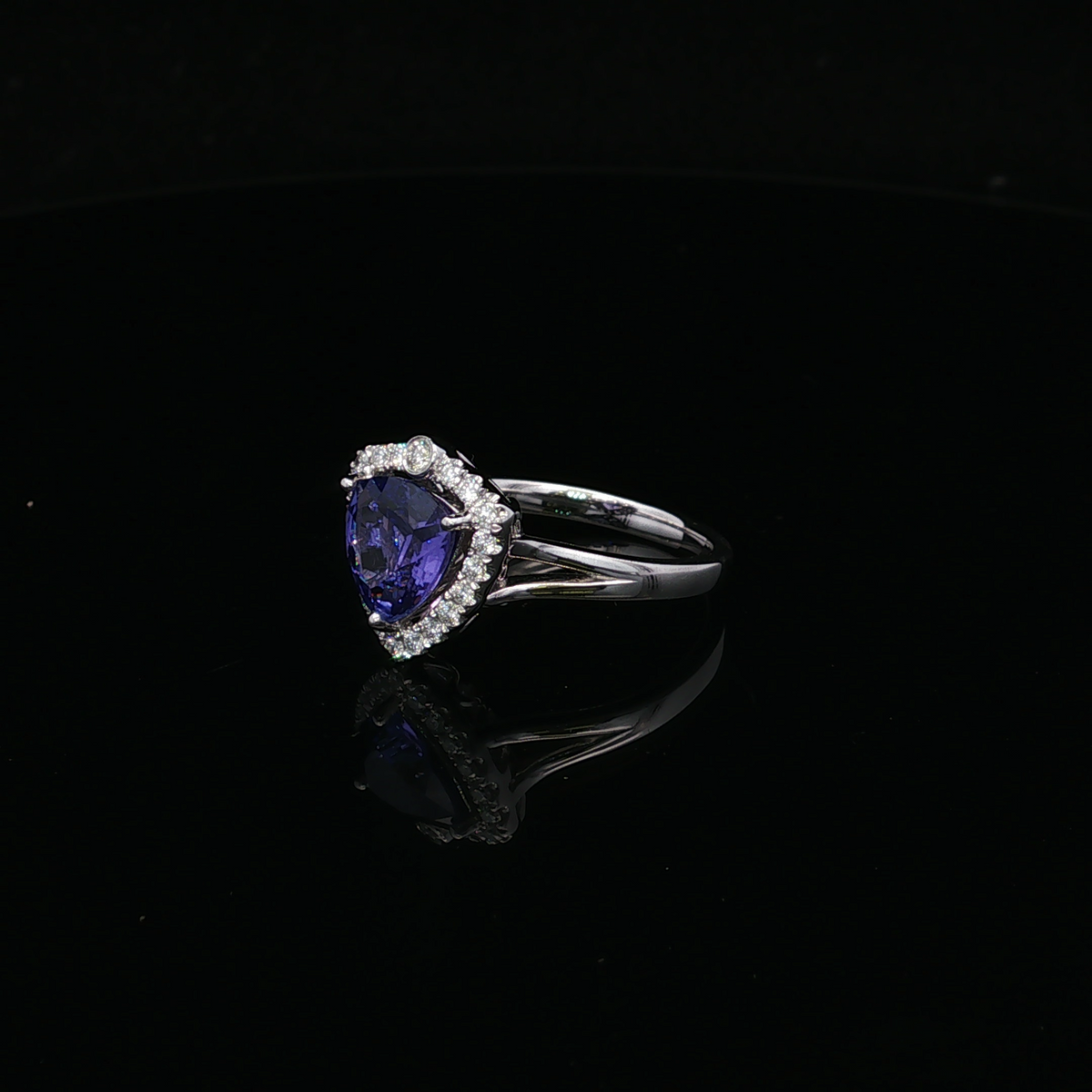 Kaia 14KW Tanzanite Diamond Halo Ring
