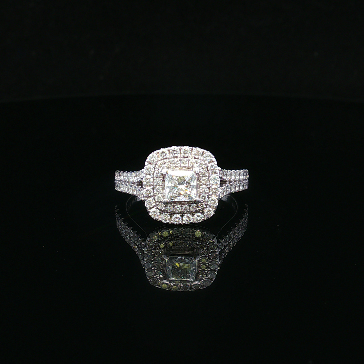 Marlene 14KW Vera Wang Double Halo Diamond & Sapphire Ring