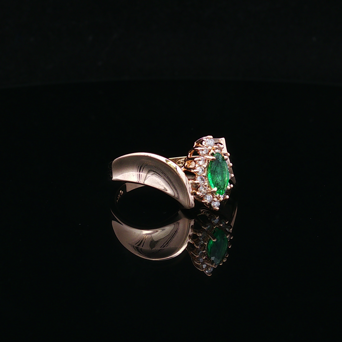 Ardena 14KY Marquise Emerald & Diamond Ring