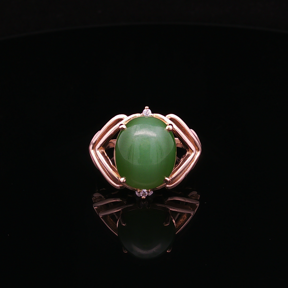 Zaralyn 14K Yellow Gold Cats Eye Jade & Diamond Ring