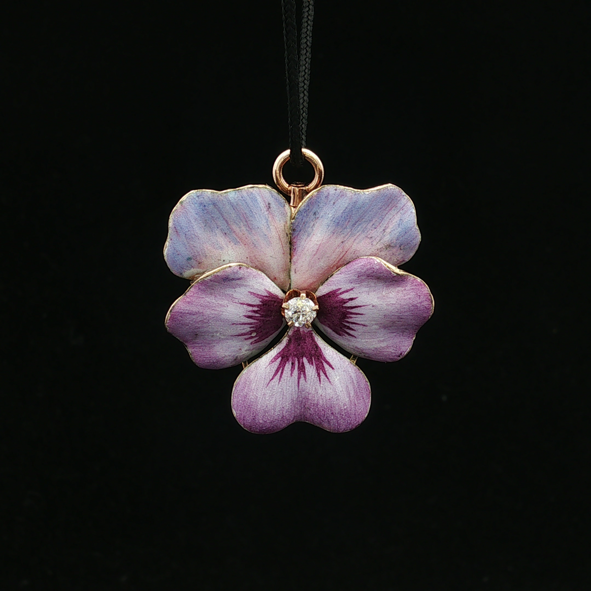 Violet Yellow 14 Karat Enamel Diamond Nature Pin