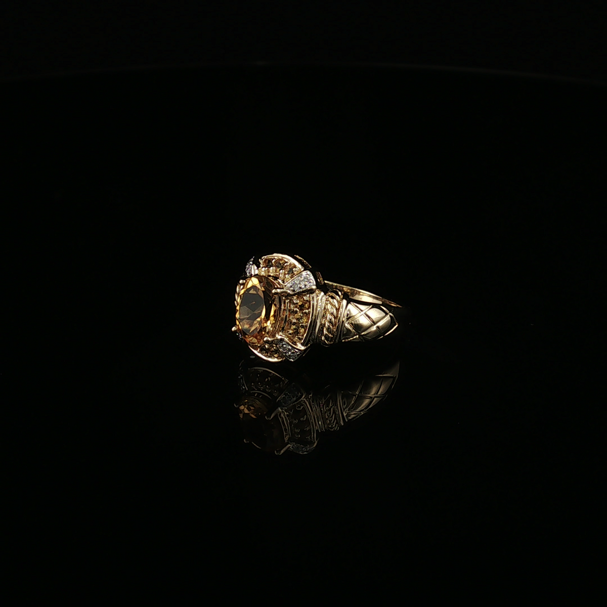 Bess 14K Two-Tone Citrine Halo Ring