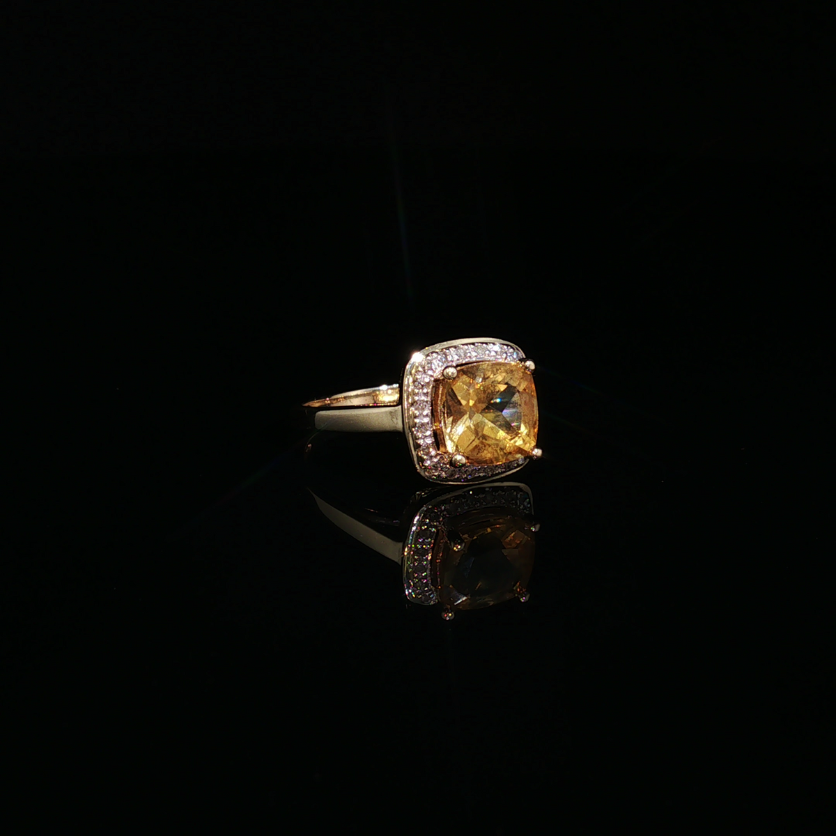 Adele 14K Yellow Gold Citrine Diamond Halo Ring