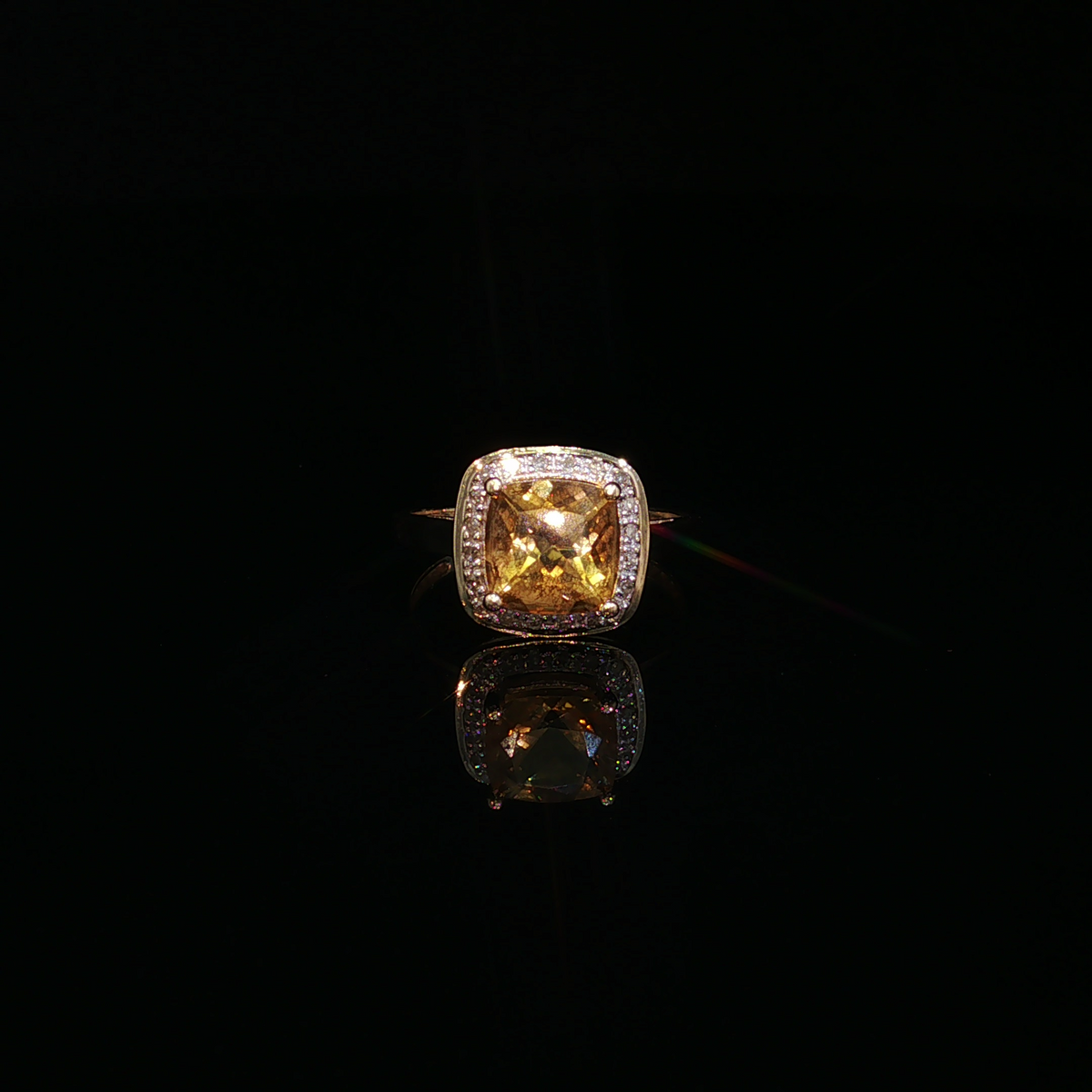 Adele 14K Yellow Gold Citrine Diamond Halo Ring