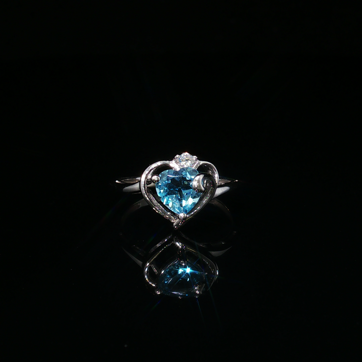 Flossie 10k White Gold Blue Topaz Heart & Diamond Ring
