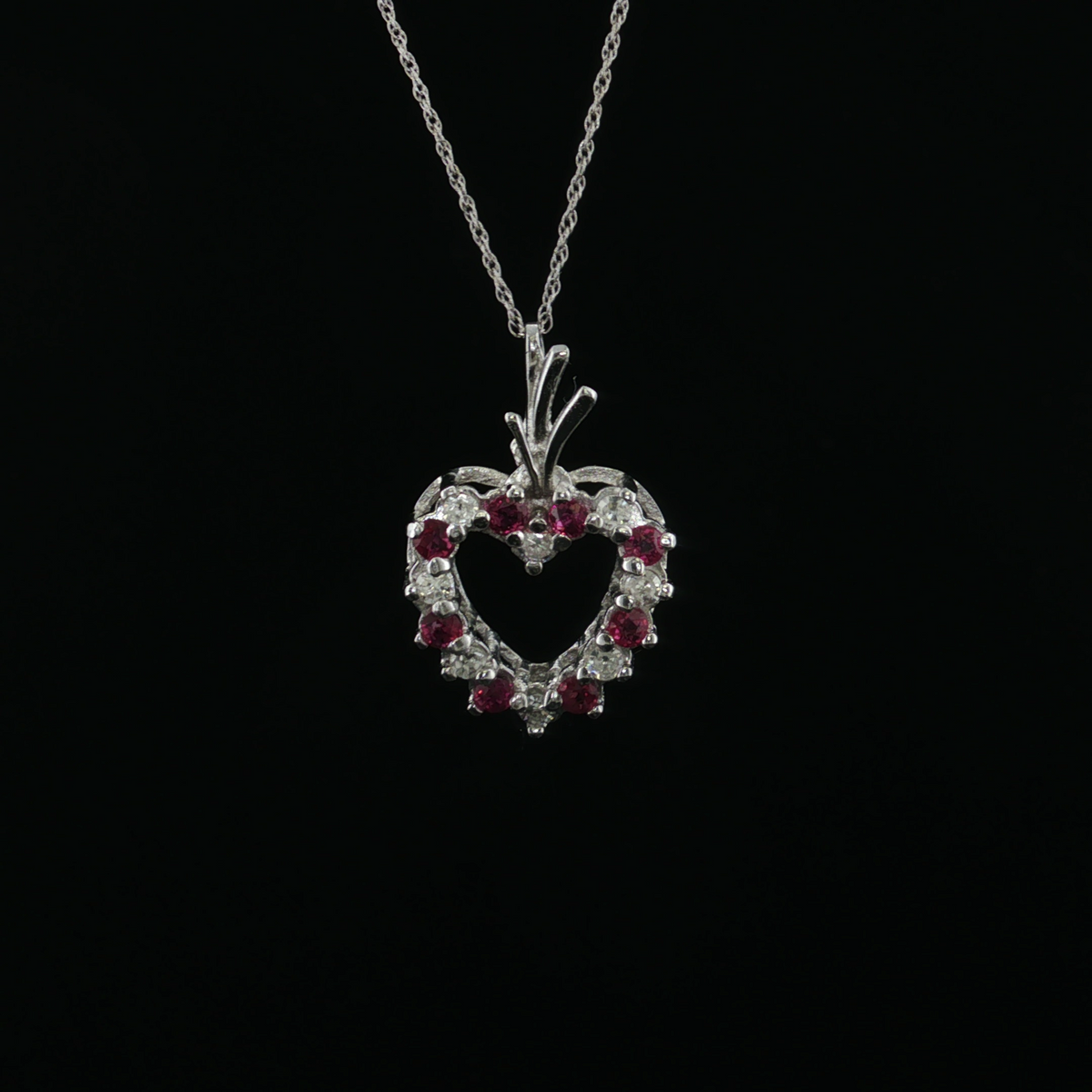 Evelynn 14k White Gold Diamond & Ruby Heart Necklace
