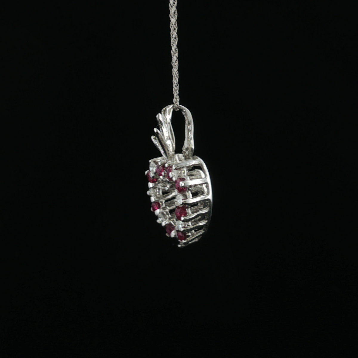 Evelynn 14k White Gold Diamond & Ruby Heart Necklace