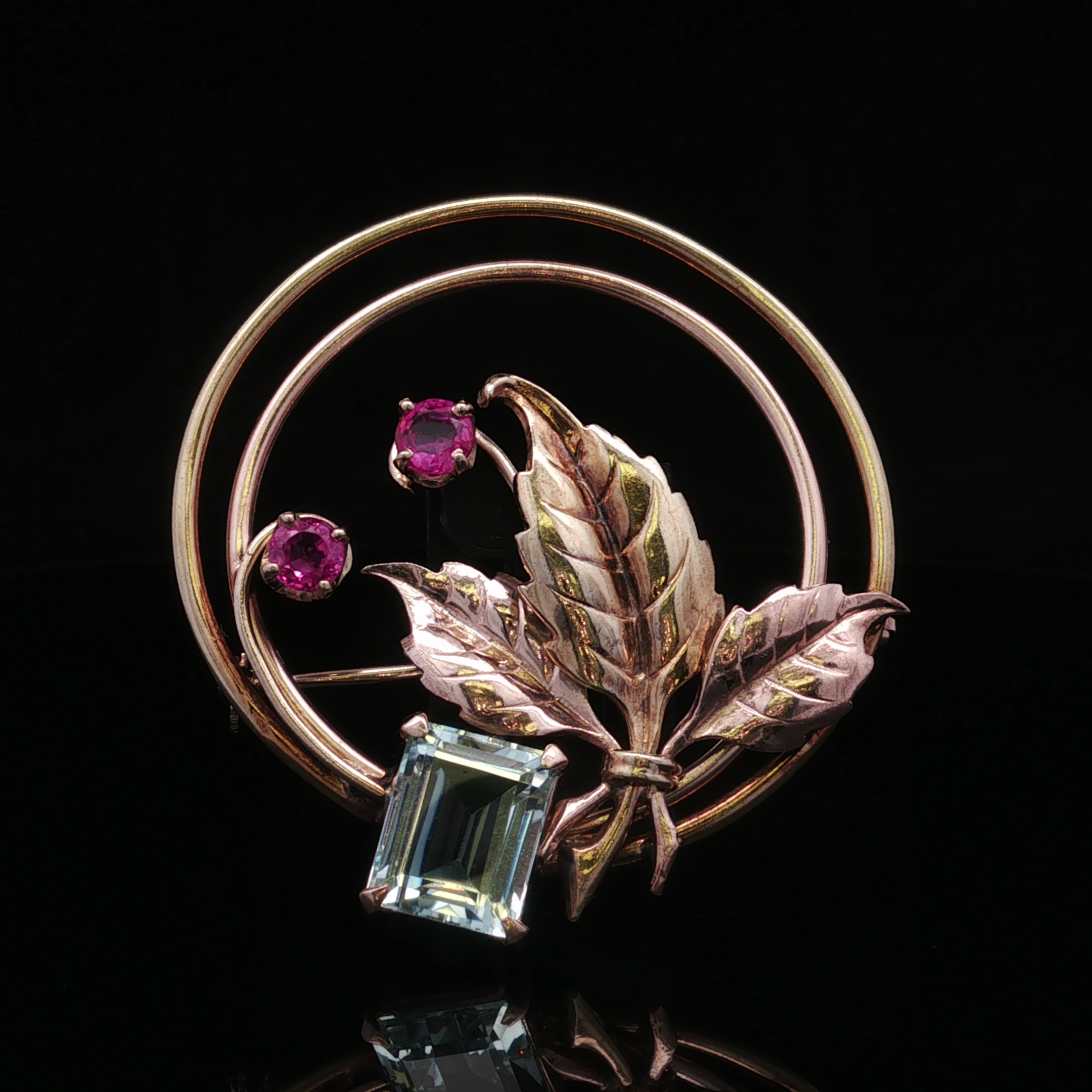 Mireya 14K Two-Tone Aquamarine & Tourmaline Pin