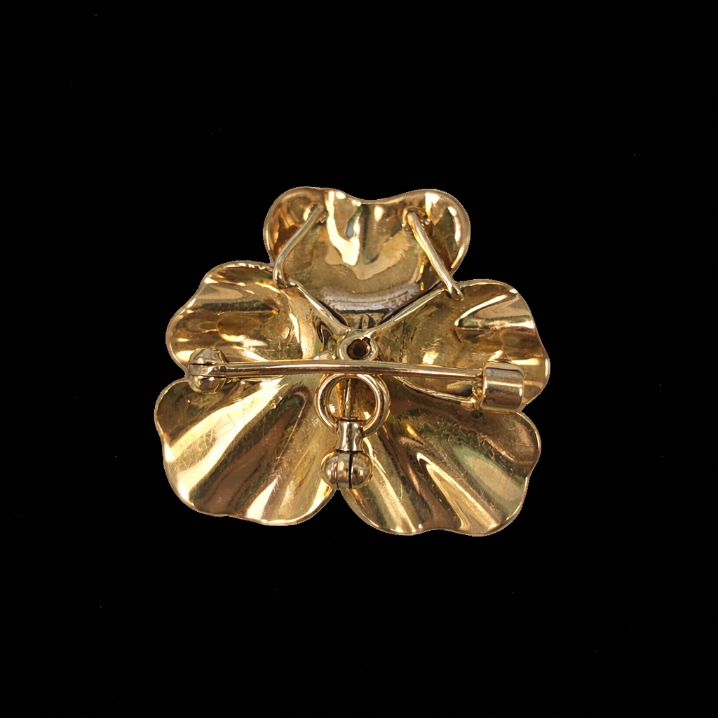 Violet Yellow 14 Karat Enamel Diamond Nature Pin
