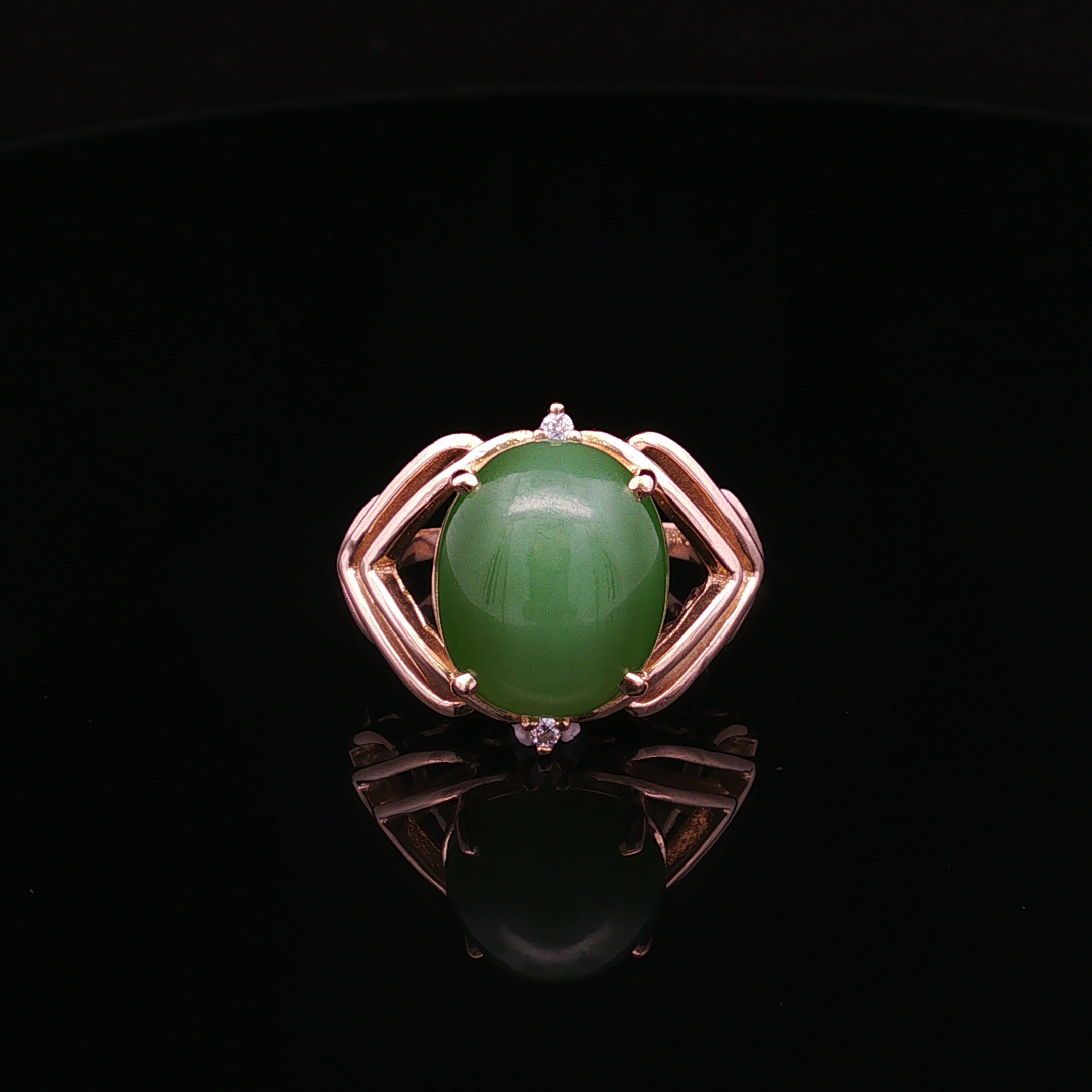 Zaralyn 14K Yellow Gold Cats Eye Jade & Diamond Ring