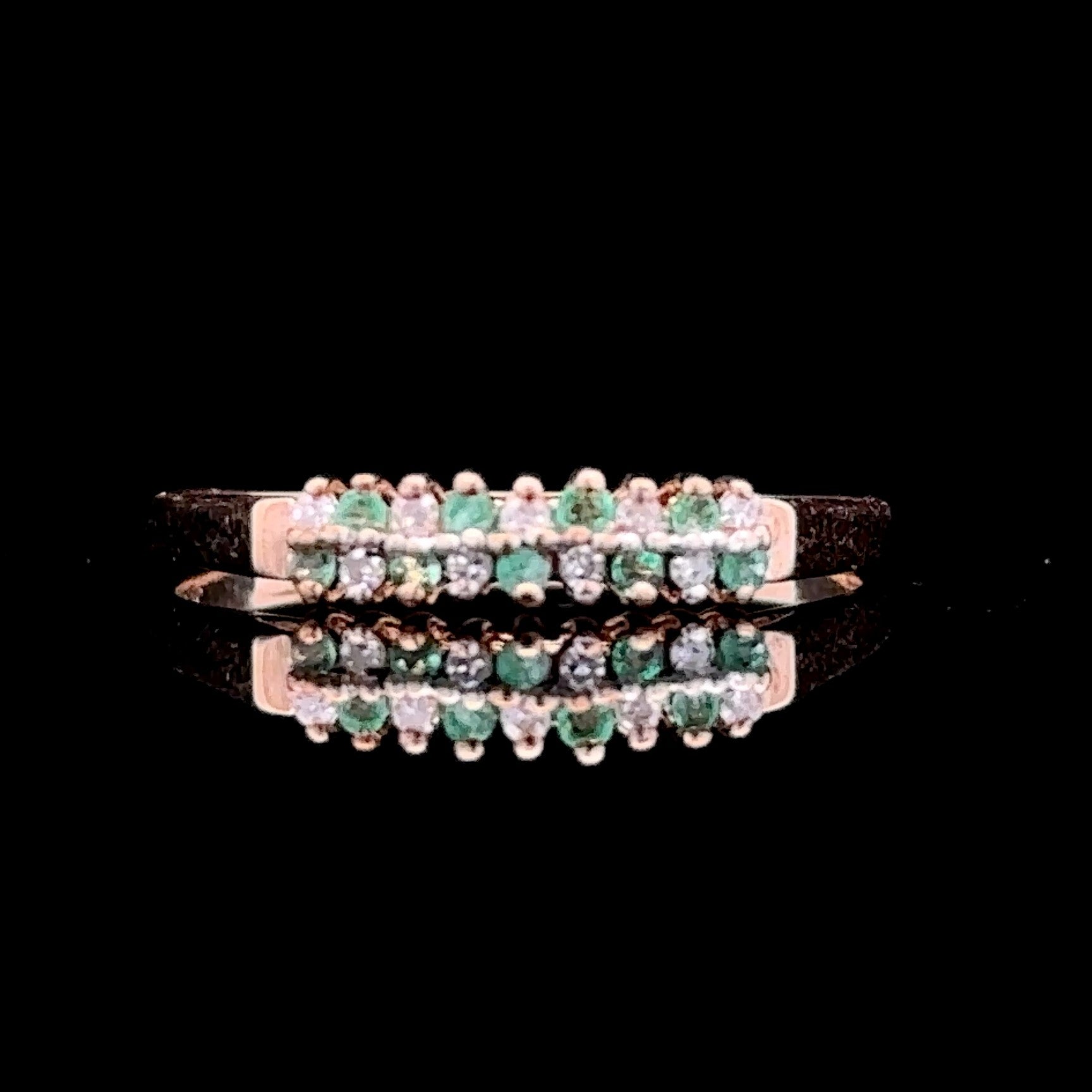 Reese Yellow 10K Gold Two-Row Emerald and Diamond Ring