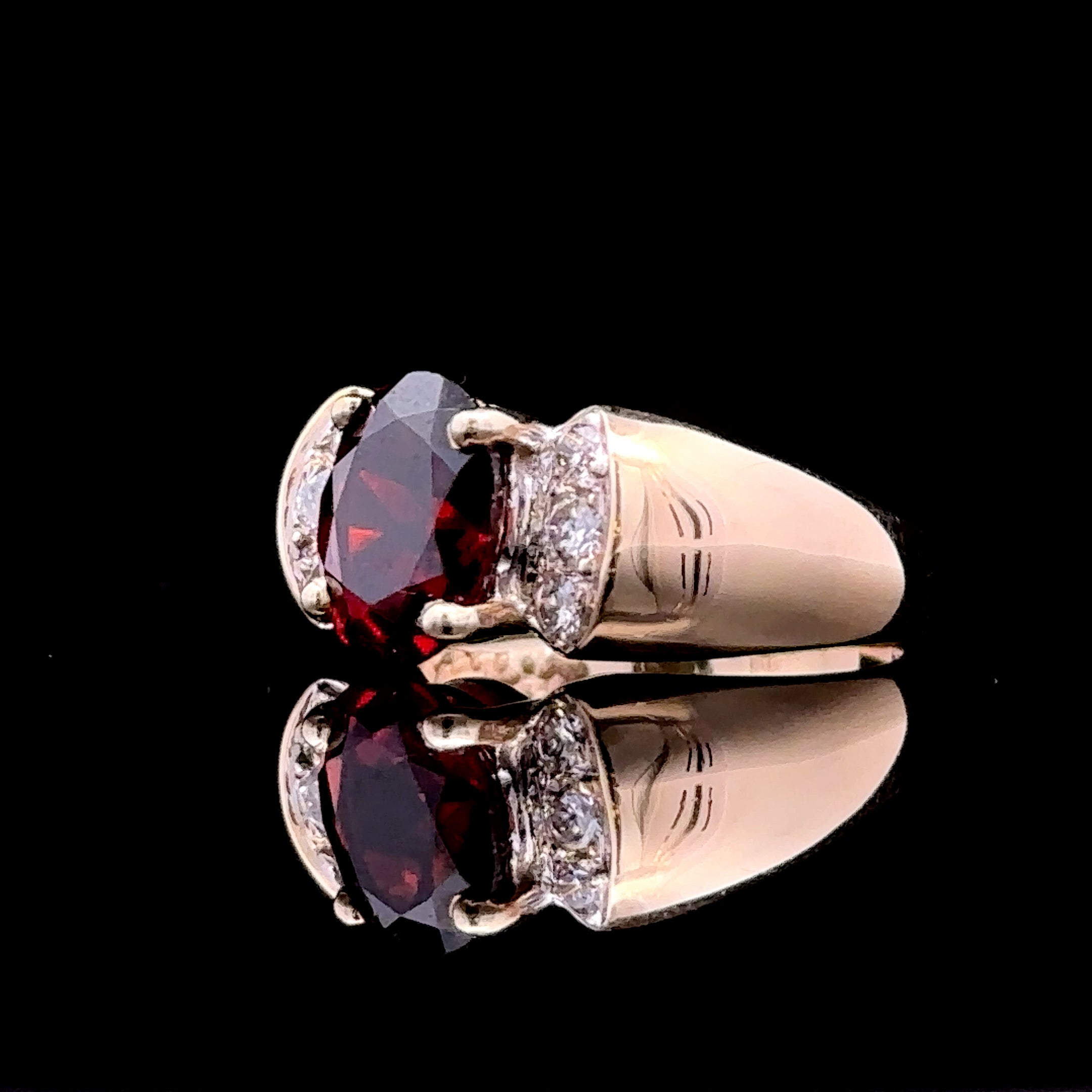 Stella 14K Yellow Gold Oval Garnet Ring with Diamond Accents