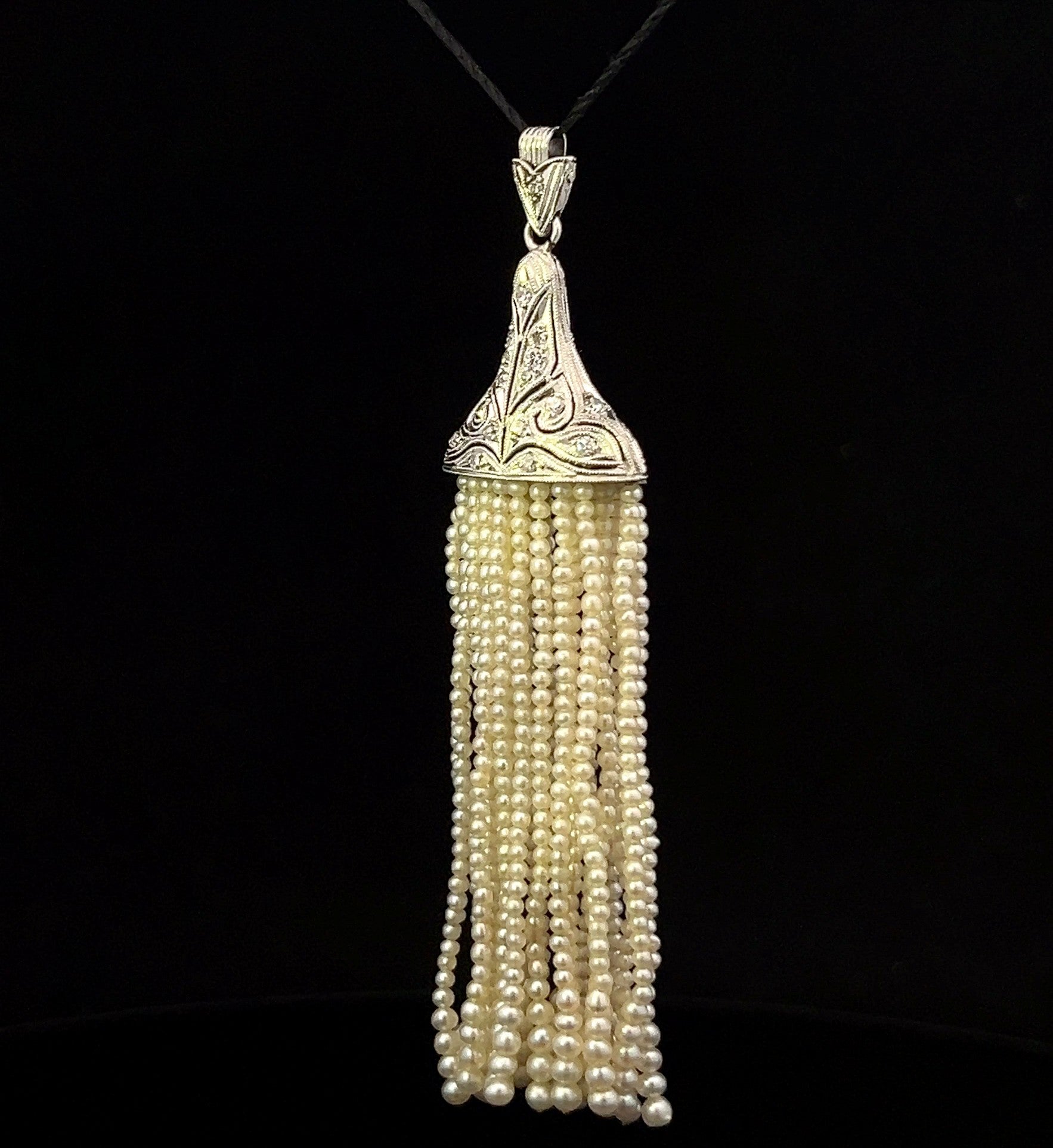 Chelsea Platinum Art Deco Diamond & Multi-Strand Pearl Pendant