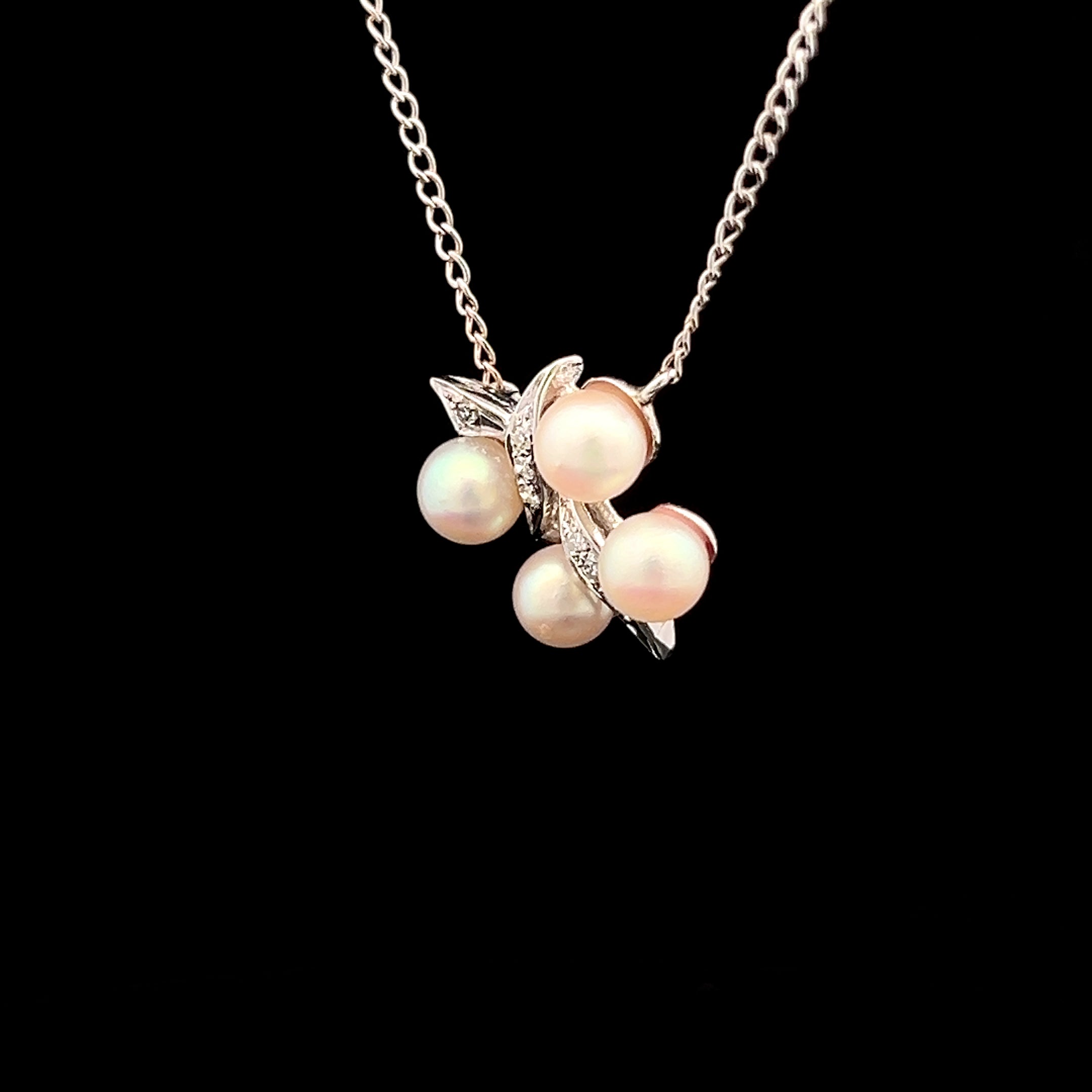 Sibil 14K White Gold Necklace with 4 Pearls & .035 CTW Diamond
