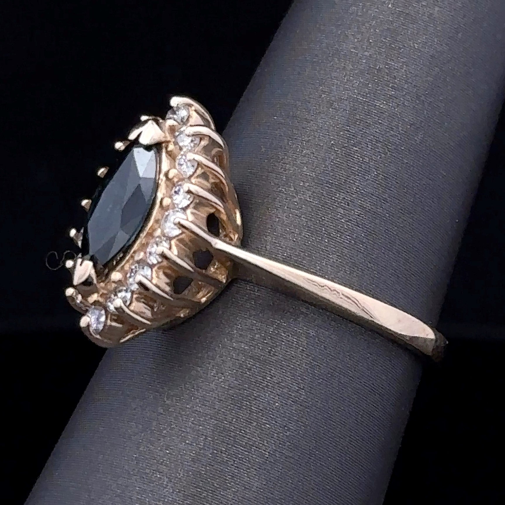 Aspen 14K Yellow Gold Fashion Ring with Marquise Sapphire & Diamonds