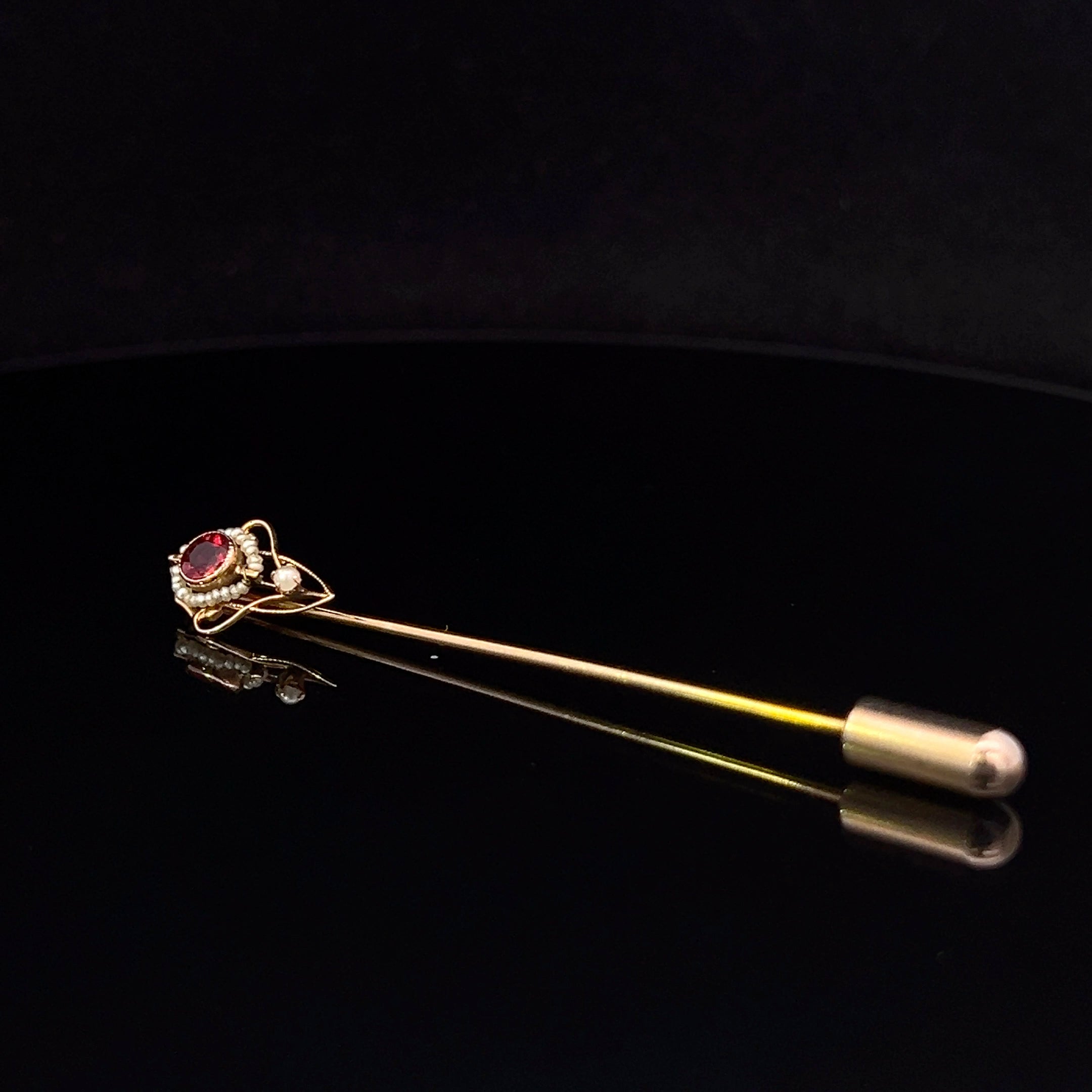 Laney 18K Yellow Gold Seed Pearl & Red Glass Stick Pin