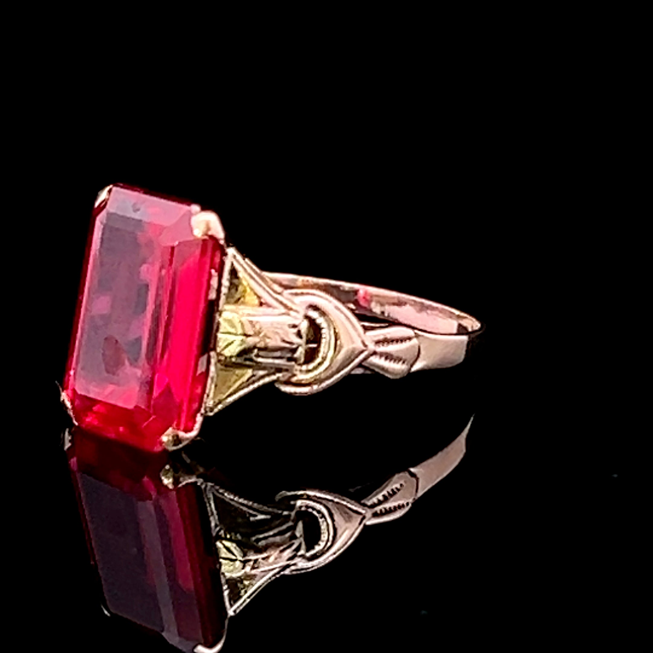 Lacey 10K Yellow Gold Emerald-Cut Synthetic Red Stone Ring