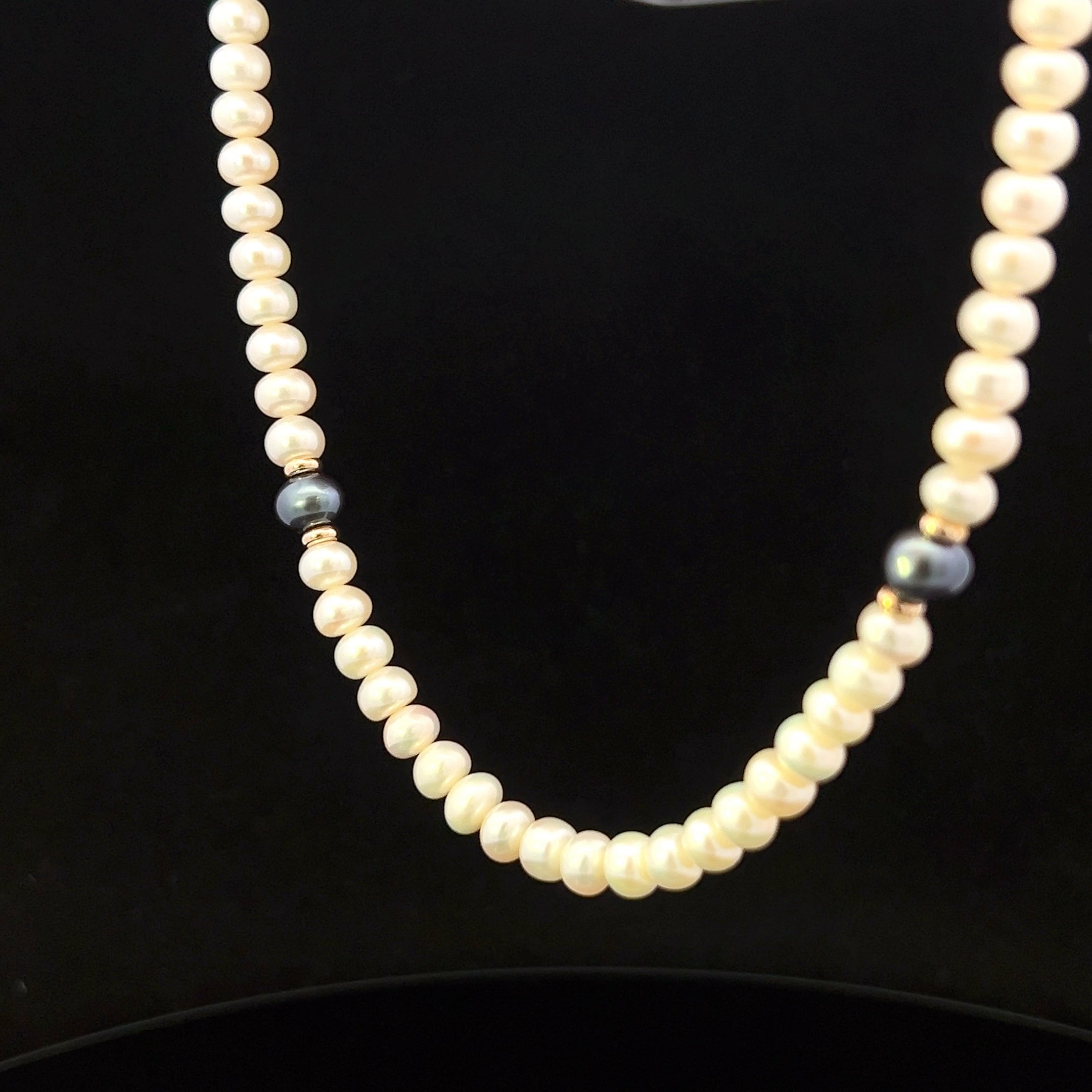 Ariella 14K White Gold 34" Honora White & Peacock Pearl Strand with Gold Beads