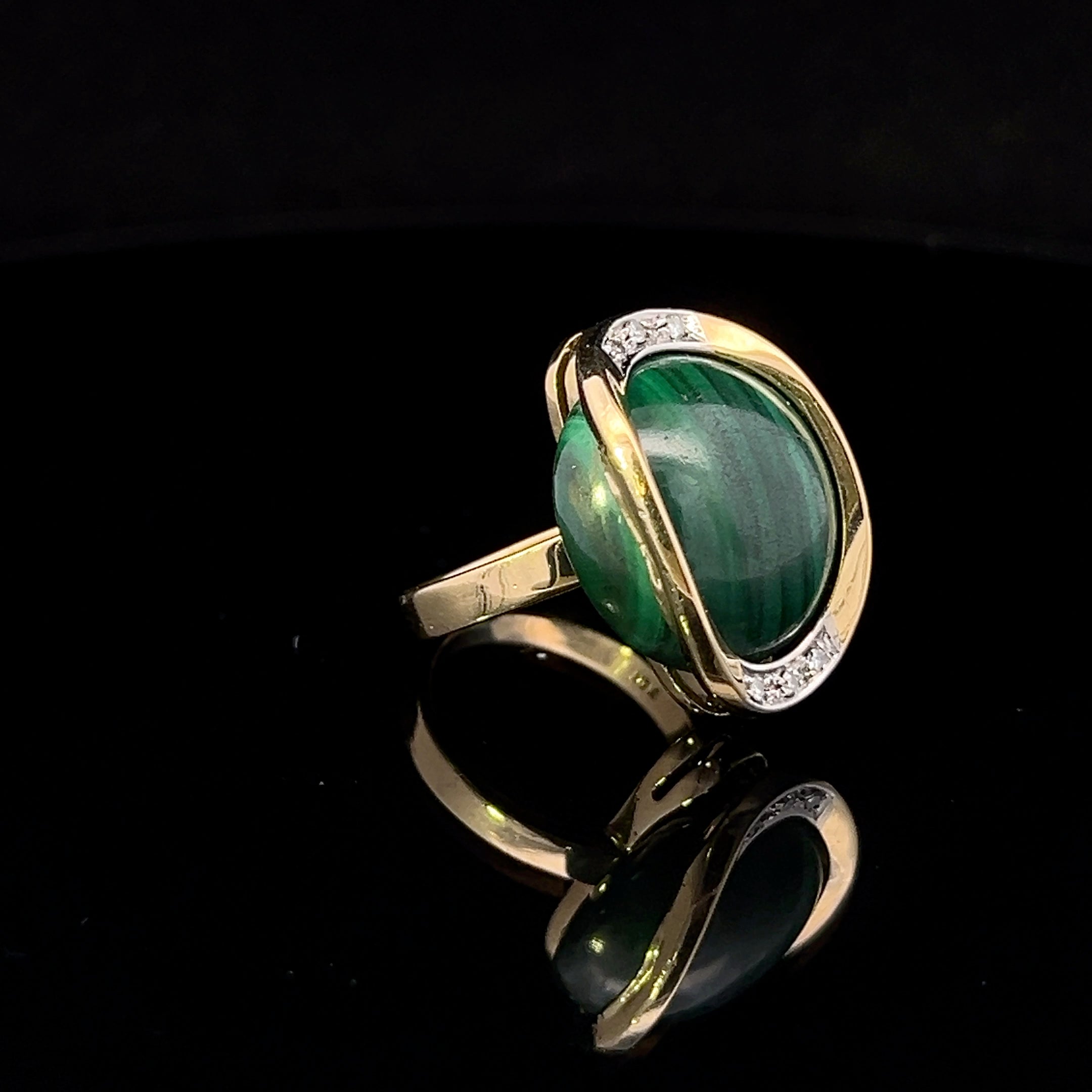 Paula-1 18K Yellow Gold Malachite & Diamond Ring