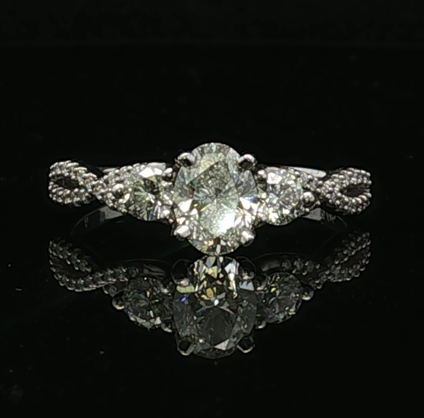 Diana Platinum Oval Three-Stone Diamond Engagement Ring