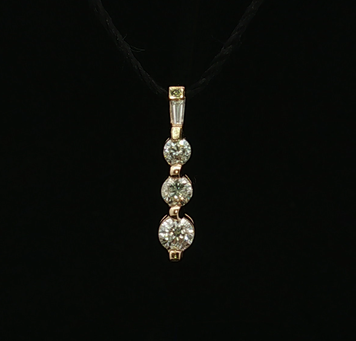 Nicolette 3 Diamond Pendant in 14K Yellow Gold with Baguette Bail