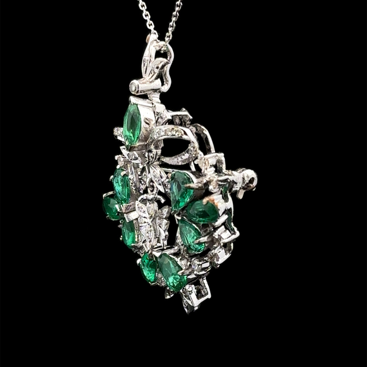 Beatrice Lady's White 14K Cluster Pendant with Diamonds & Emeralds