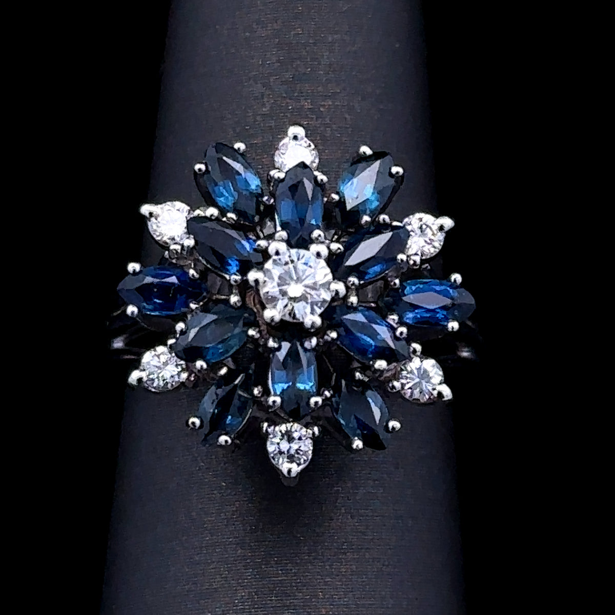Lauren 14K White Gold Diamond and Marquise Sapphire Ring