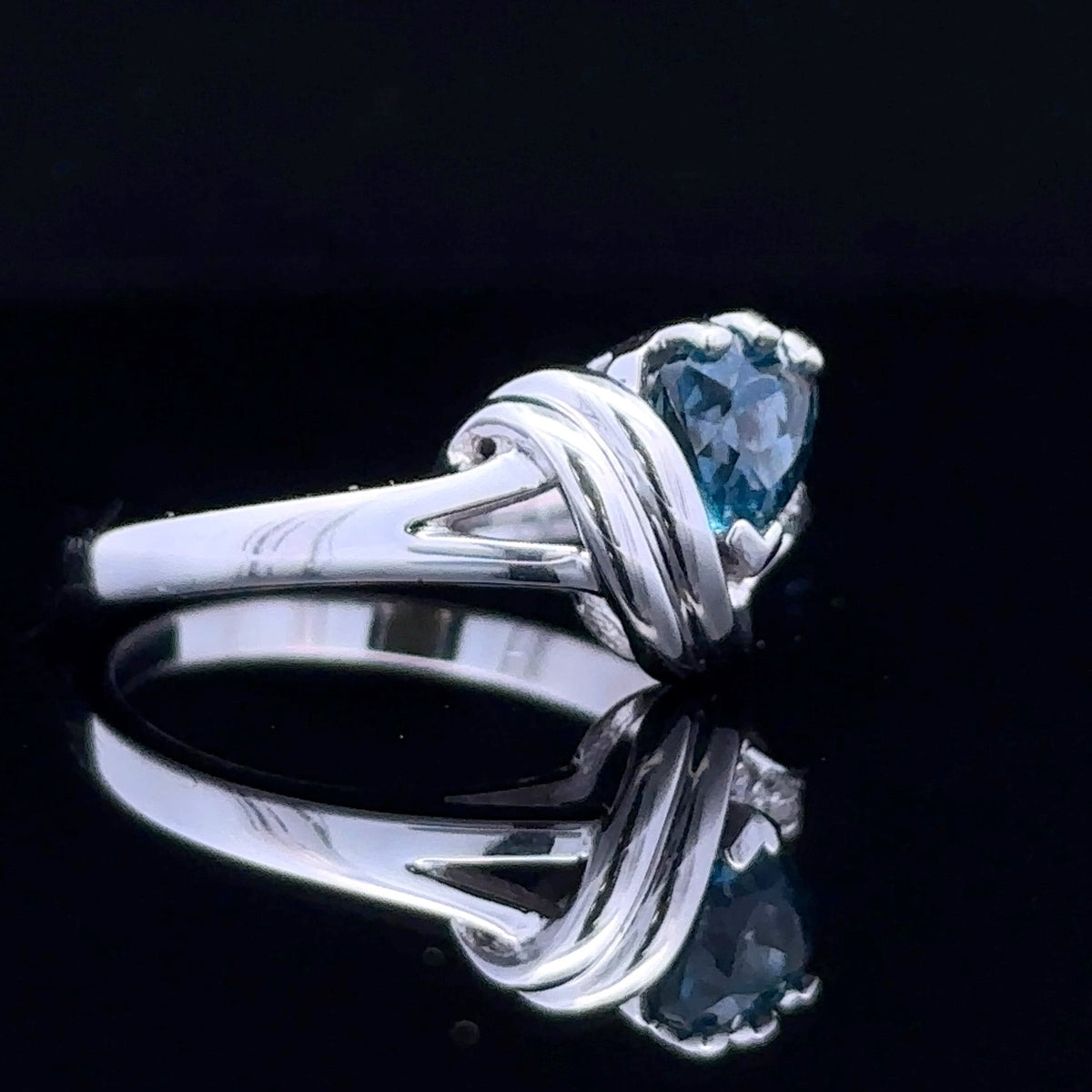 Aubree 14K White Gold London Blue Topaz Heart and Diamond Ring