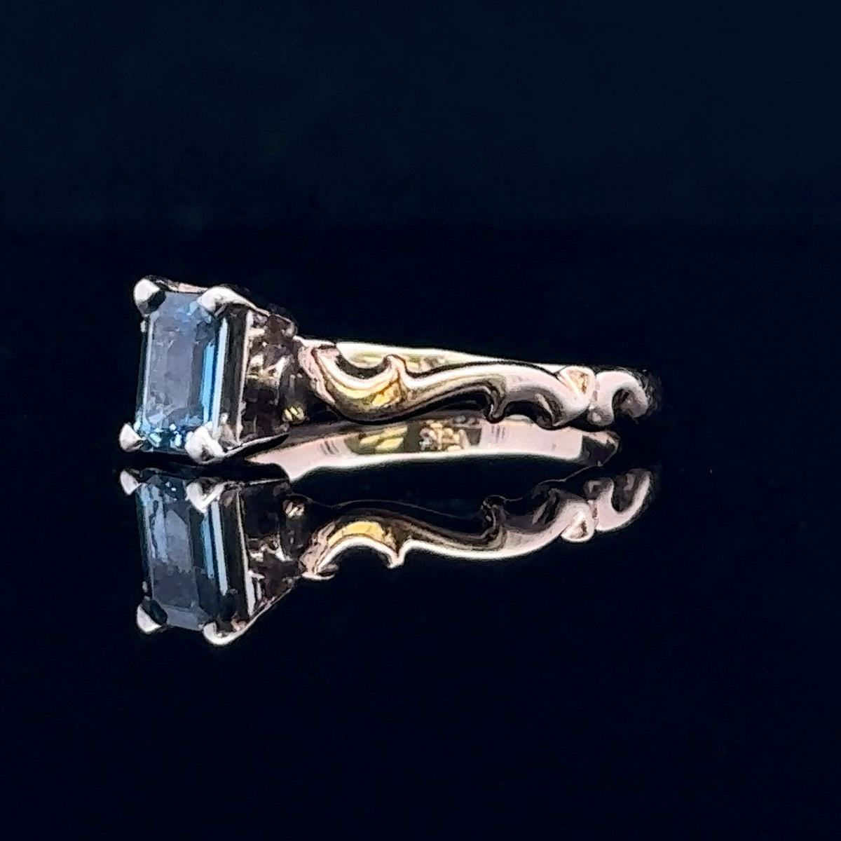 Sage 14K Yellow Gold Florentine Ring with Peacock Sapphire