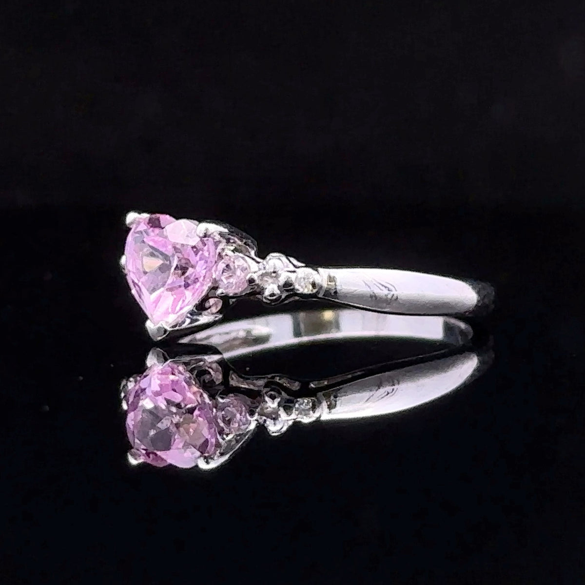 Charlie 10K White Gold Pink Ice Heart Ring with Accent CZs