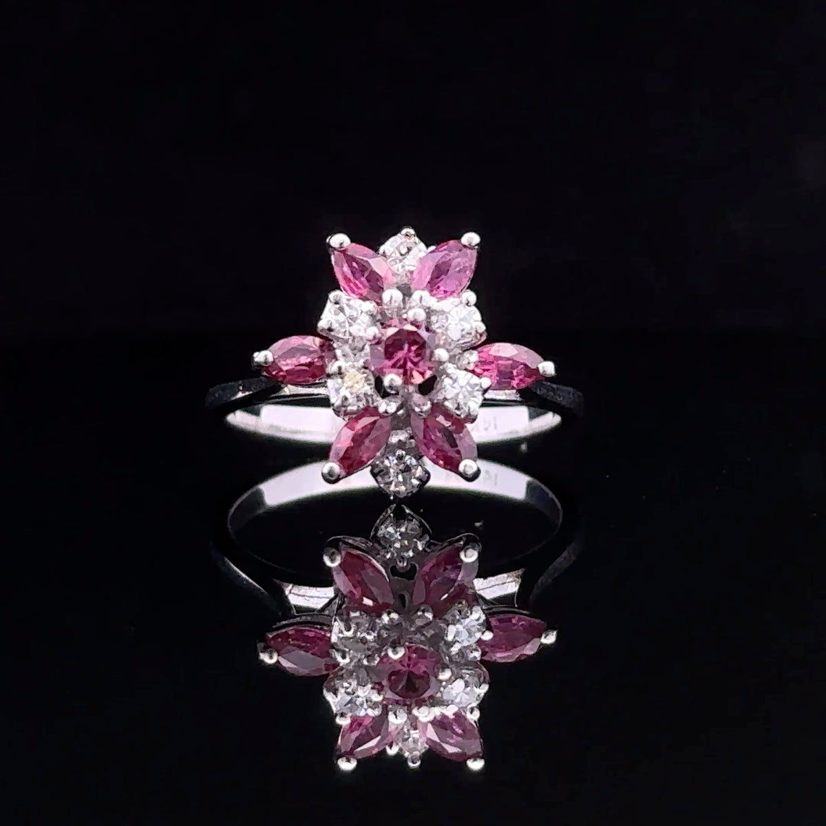 Kelly White 14K Artisan Ring with Marquise Ruby and Diamond