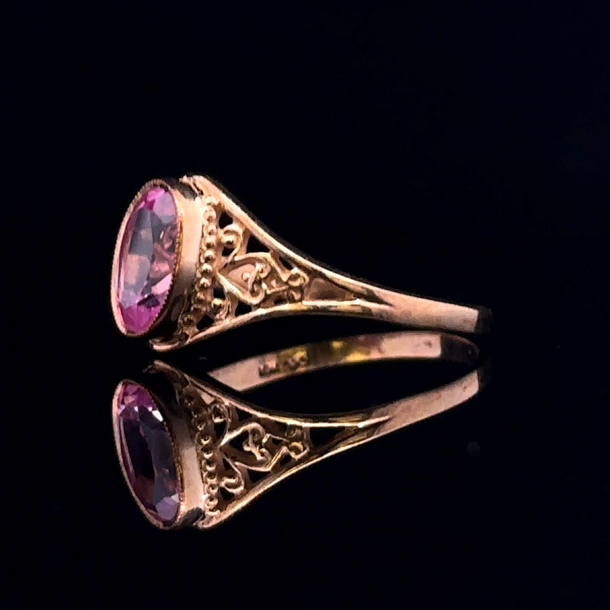 Elora 10K Yellow Gold Synthetic Pink Sapphire Ring with Scroll Design