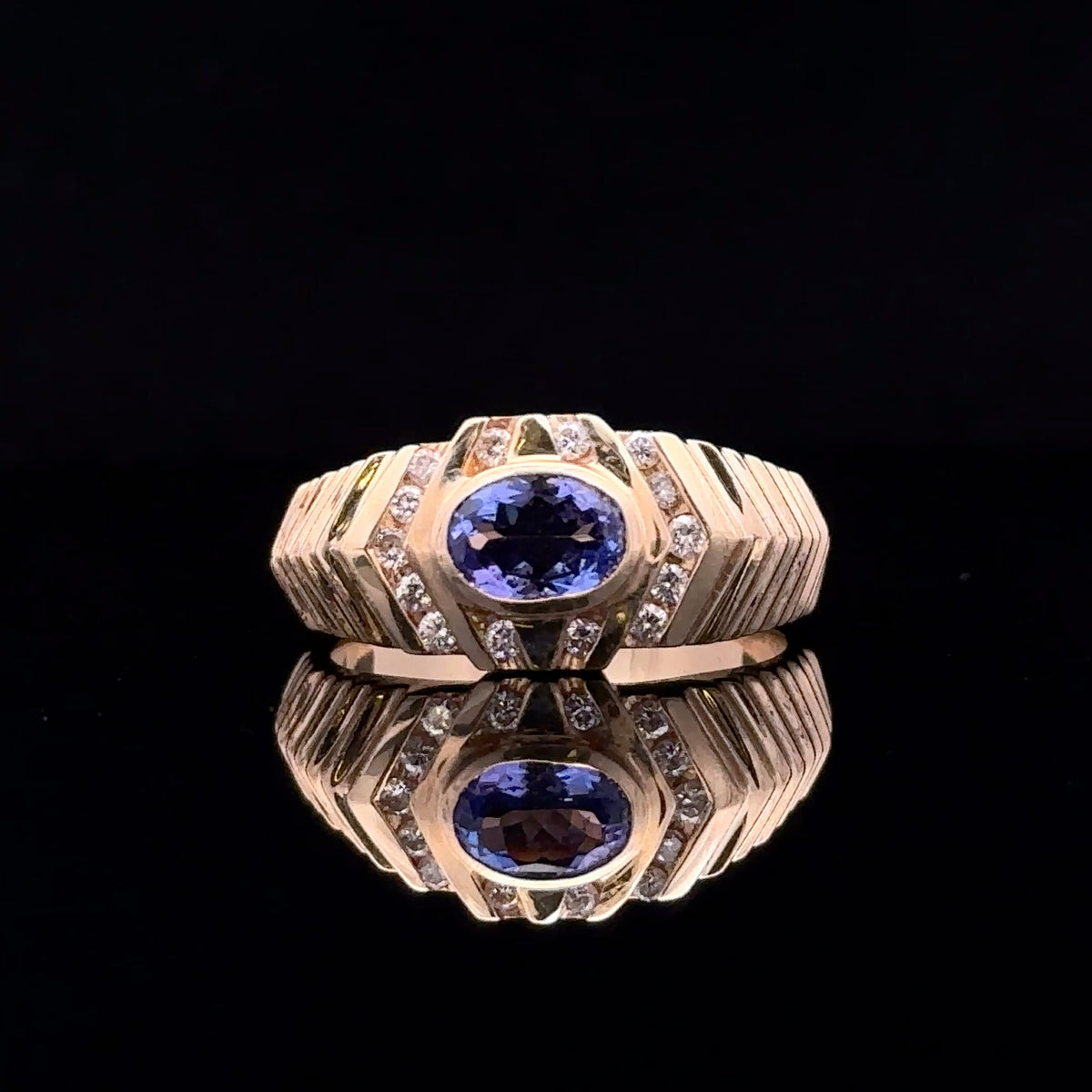 Kataleya Gold Ring with Tanzanite and Diamond Size 8