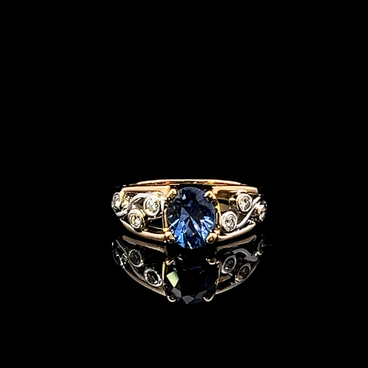 Elora Two-Tone 18K Gold Oval Ceylon Sapphire & .18 ctw Diamond Ring