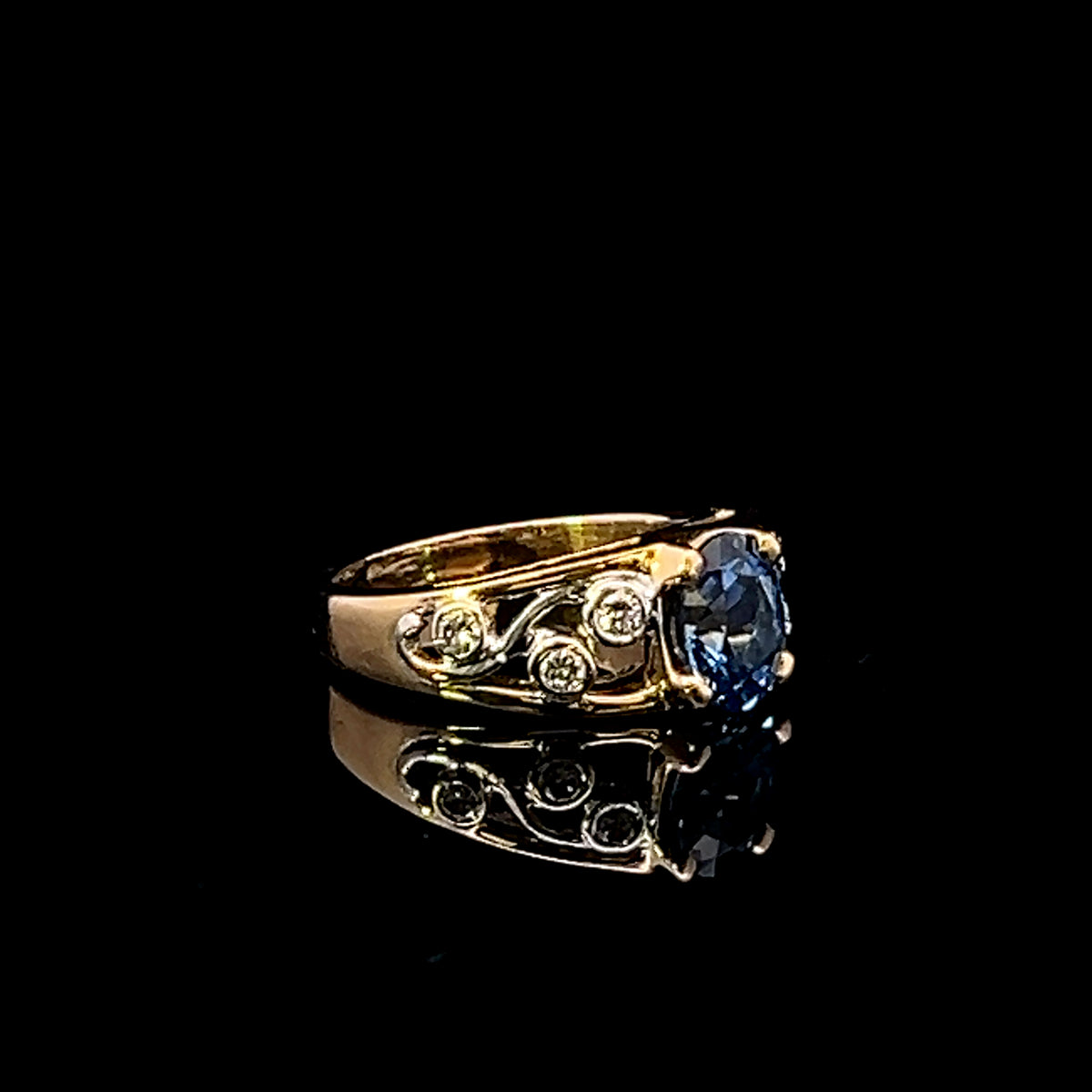 Elora Two-Tone 18K Gold Oval Ceylon Sapphire & .18 ctw Diamond Ring
