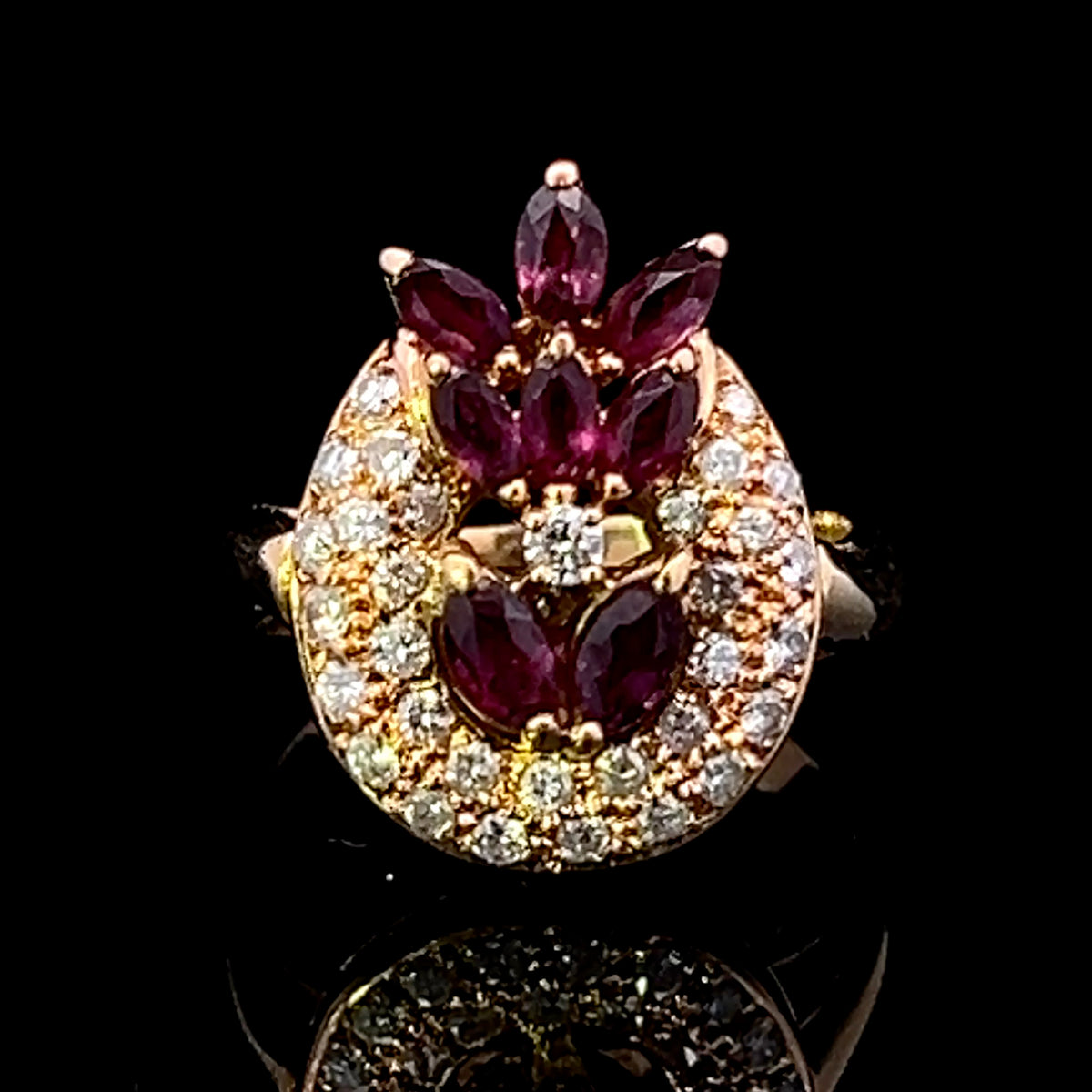 Jessie 14K Yellow Gold Diamond Horseshoe Ring with MQ Ruby Accents