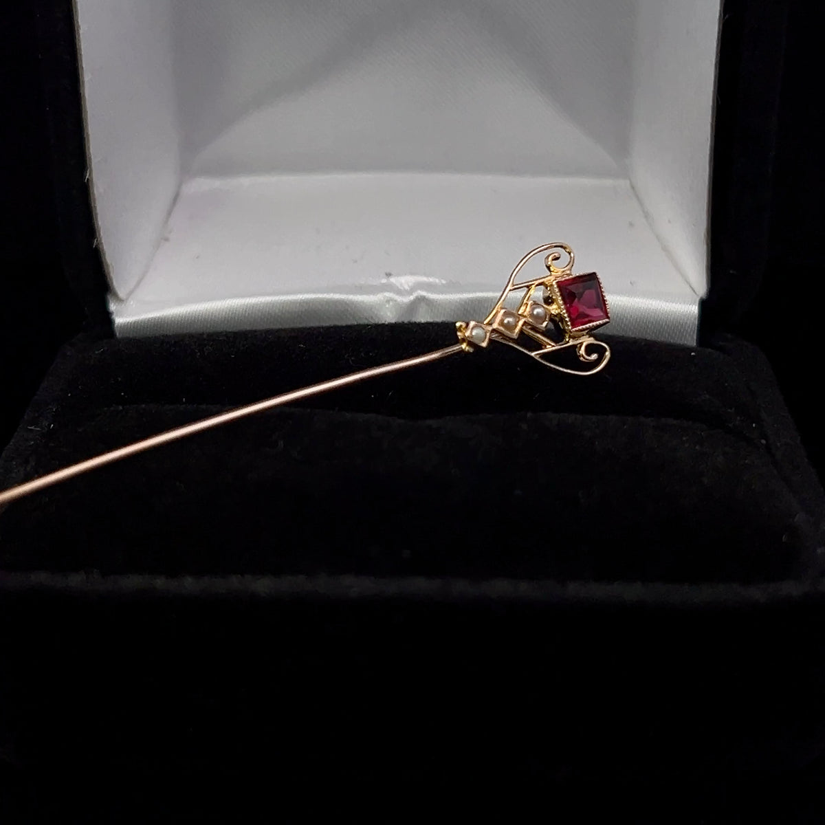 Evangeline 14K Yellow Gold Square Ruby & Seed Pearl Stick Pin