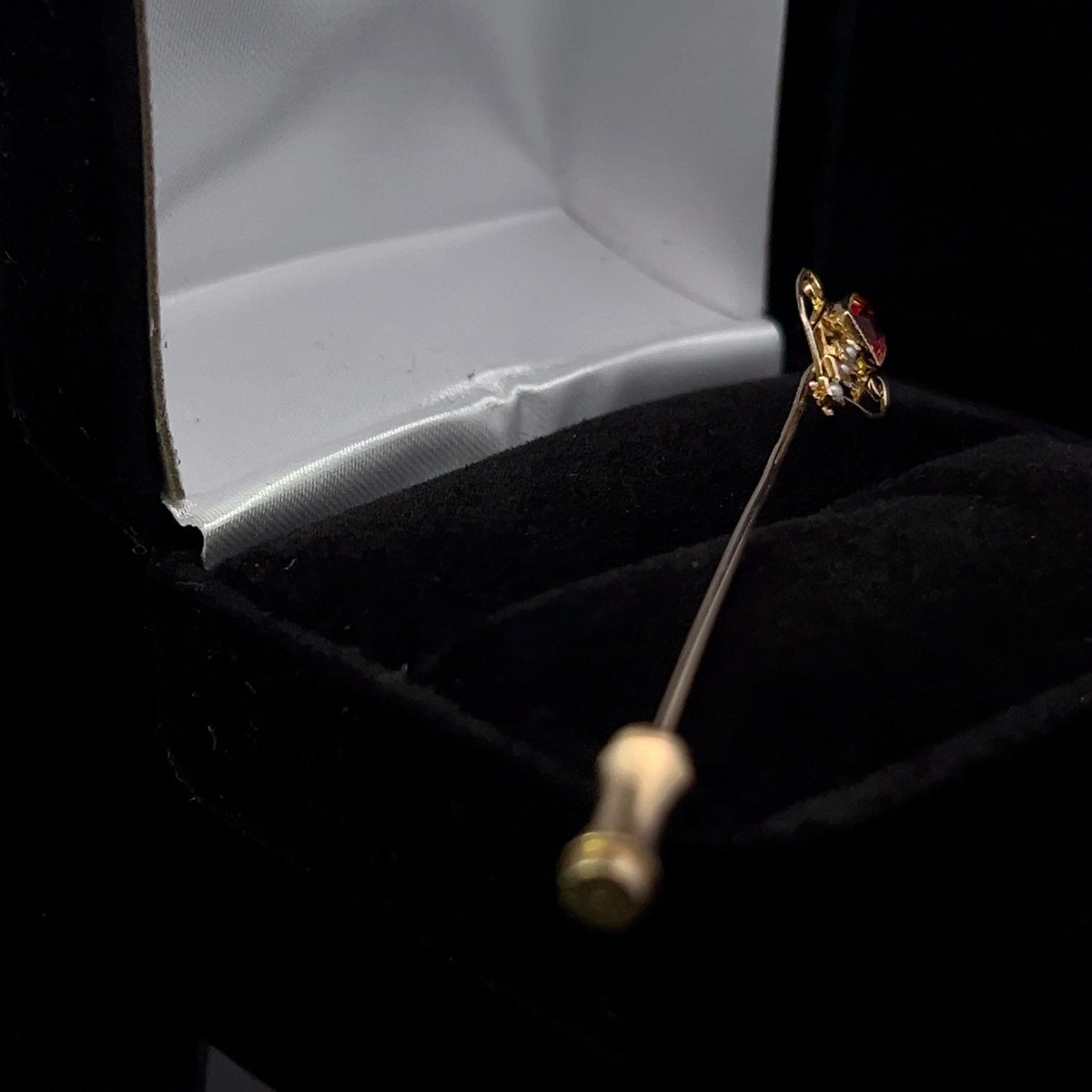 Evangeline 14K Yellow Gold Square Ruby & Seed Pearl Stick Pin