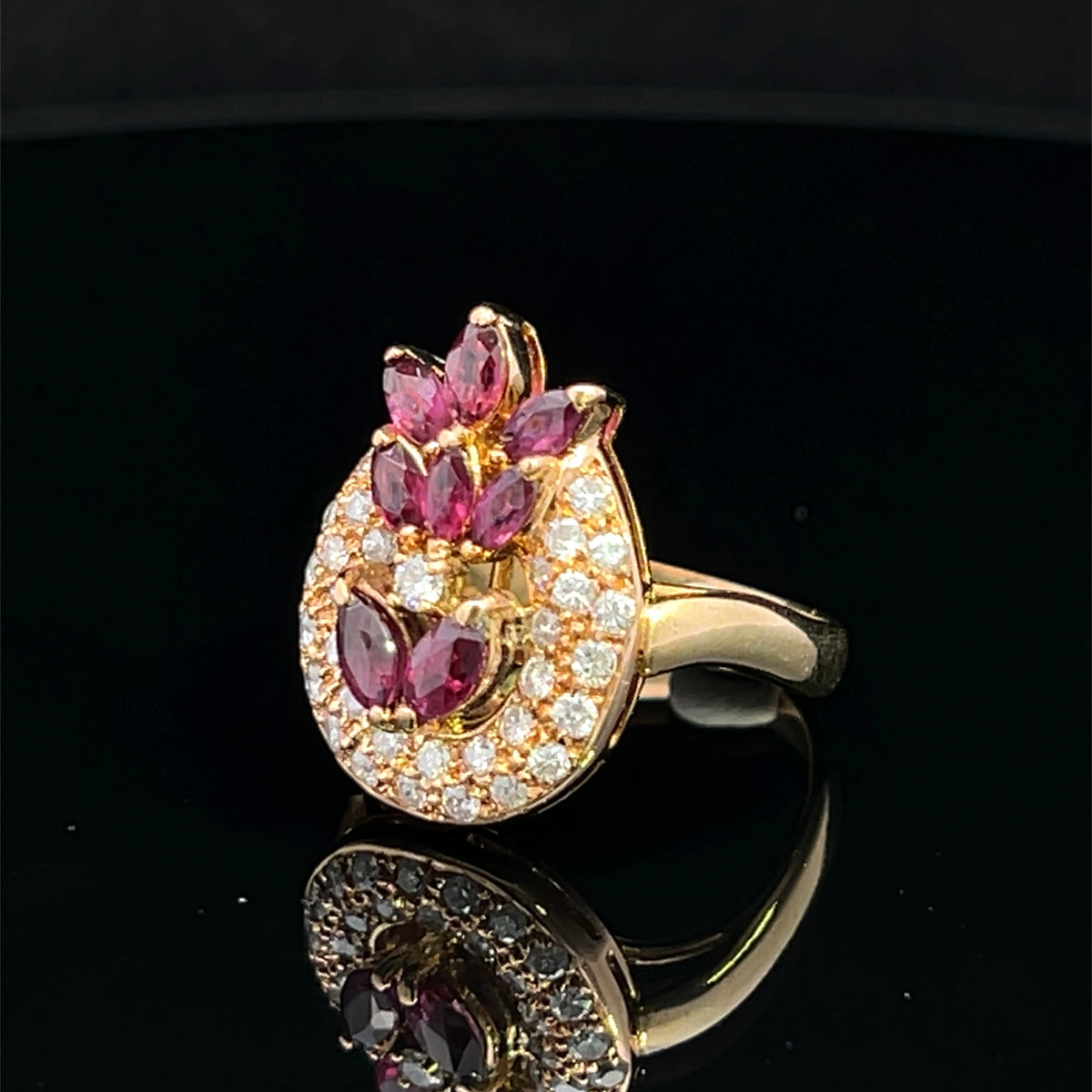 Jessie 14K Yellow Gold Diamond Horseshoe Ring with MQ Ruby Accents