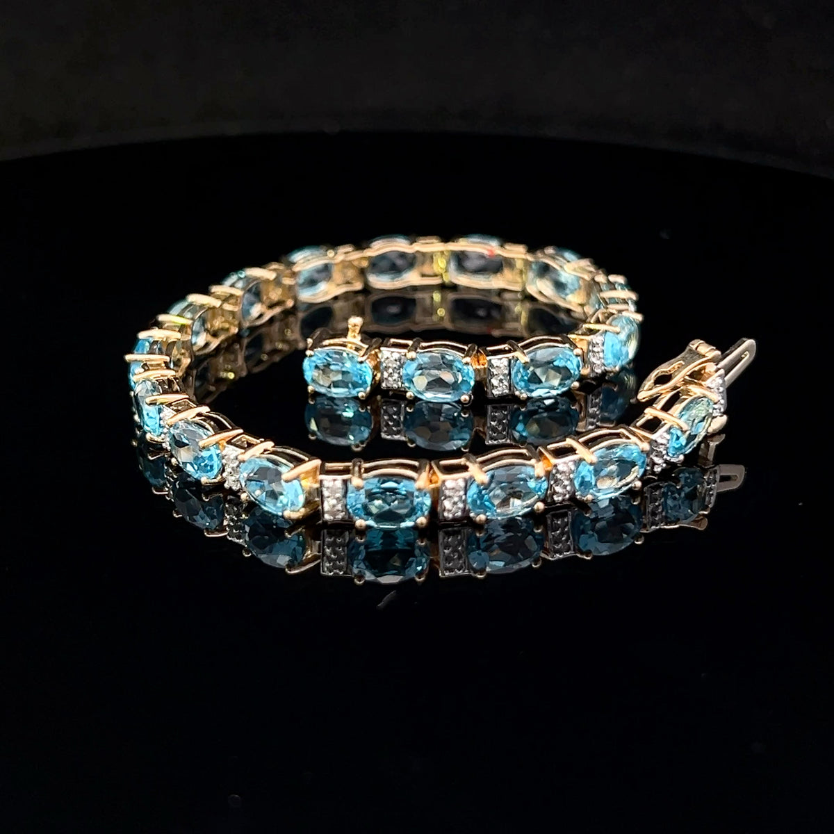 Corinne 10K Two-Tone Oval Blue Topaz & Diamond Bracelet