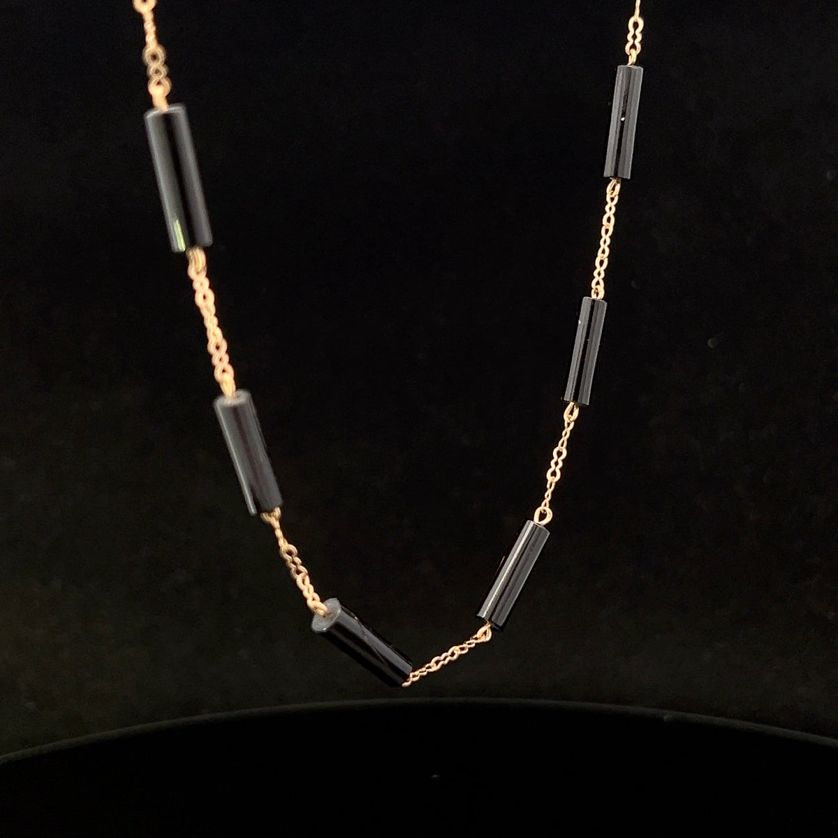 Bernard Passman 18K Yellow Gold Black Coral Bead Necklace
