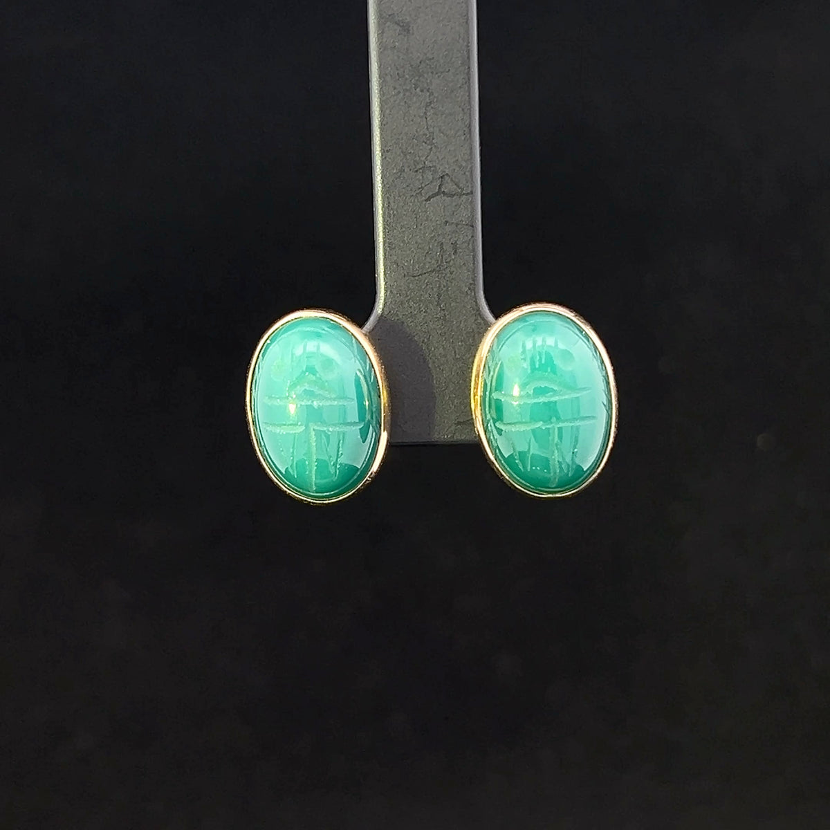 Estelle 14K Yellow Gold Green Scarab Stud Earrings