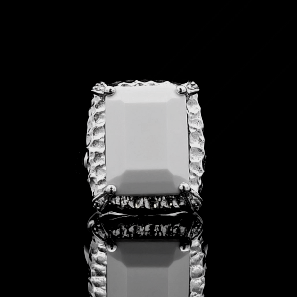 Hayden White Agate and Diamond Silver Ring Size 7