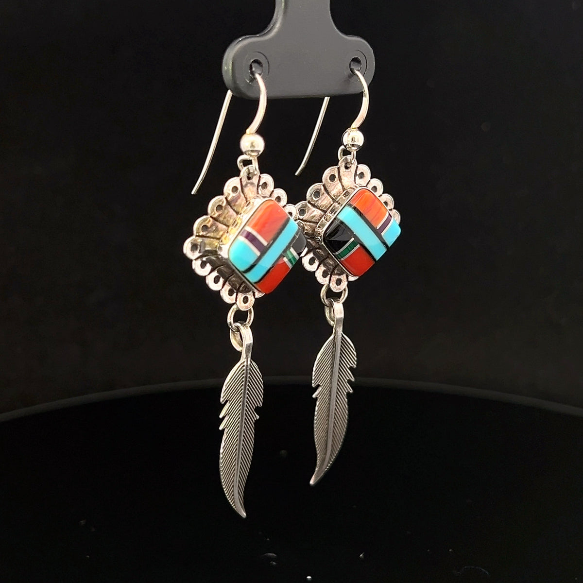 Laney S/S Turquoise & Coral Feather Dangle Earrings