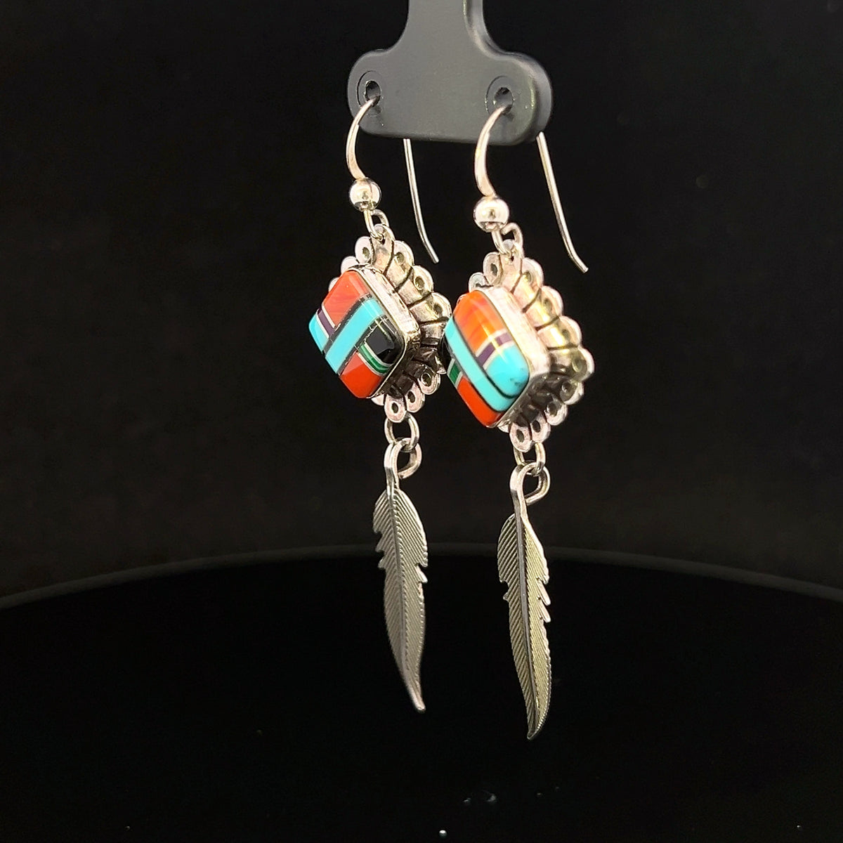 Laney S/S Turquoise & Coral Feather Dangle Earrings