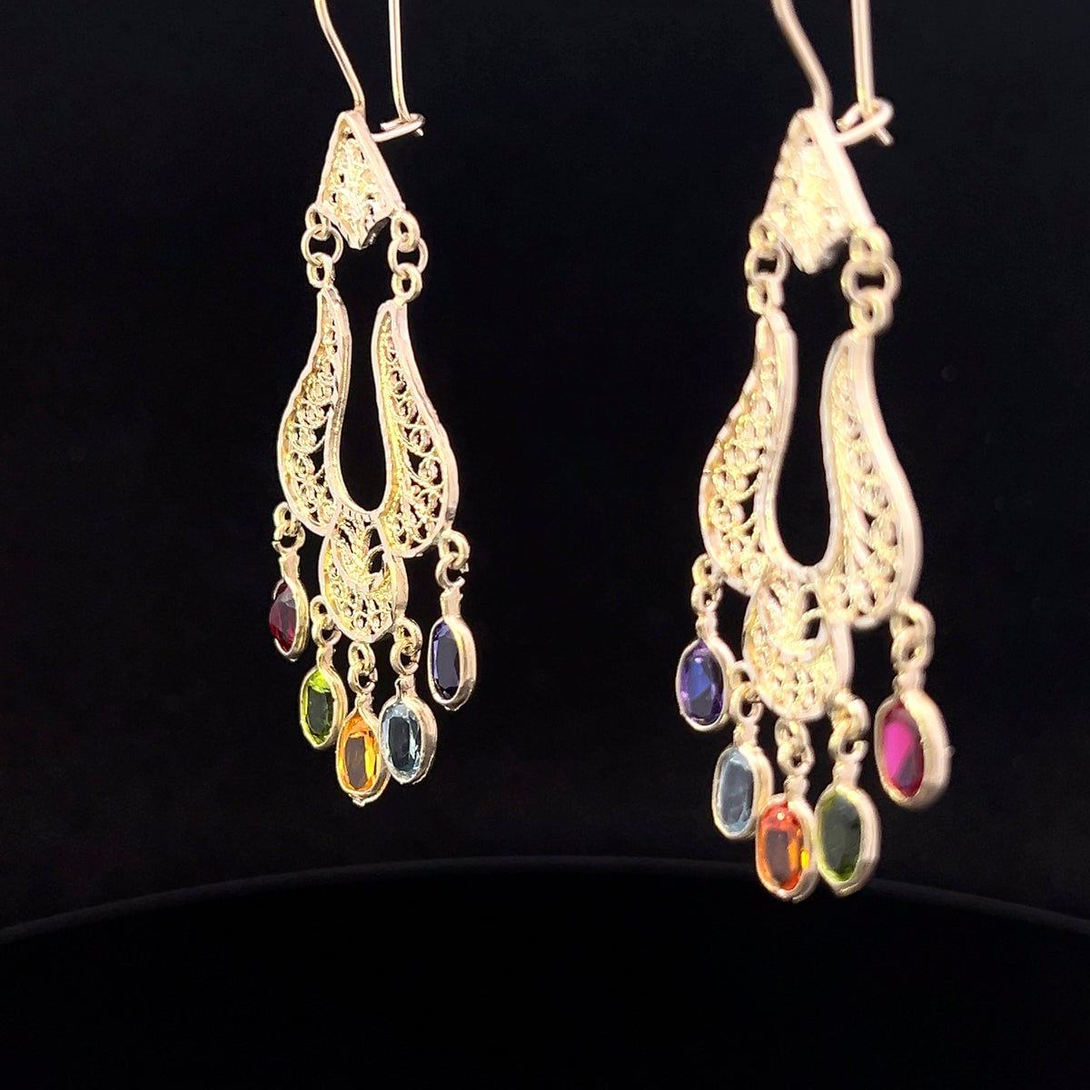 Monica 14K Yellow Gold Multi-Gem Filigree Chandelier Earrings