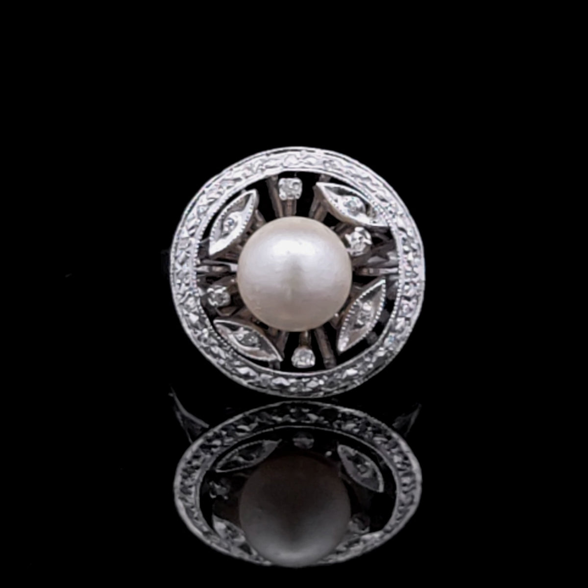 Quinn 14K White Gold Pearl and .09 CTW Diamond Ring