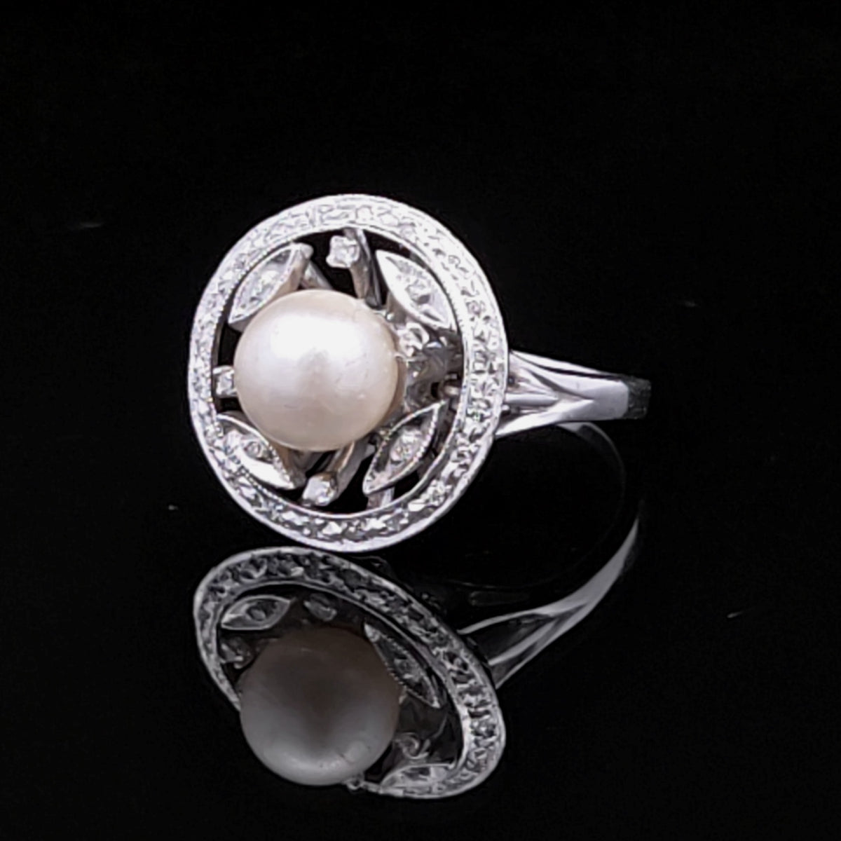 Quinn 14K White Gold Pearl and .09 CTW Diamond Ring